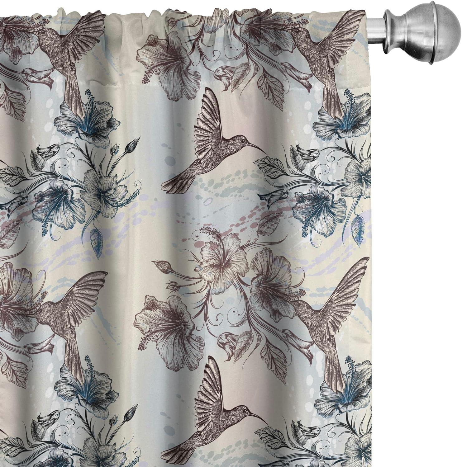 Teal and Brown Hummingbird Floral 28" x 63" Rod Pocket Curtain Panel Pair