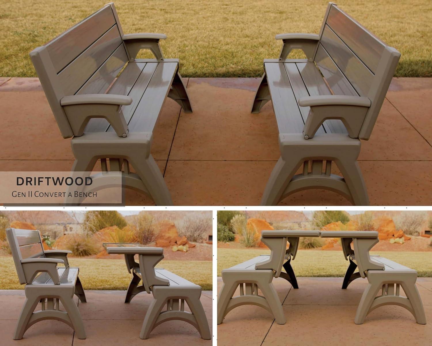 Convert a Bench Mesa de Picnic de 60" para Exteriores/banco de Vinilo para Patio, Madera Flotante, Generación II