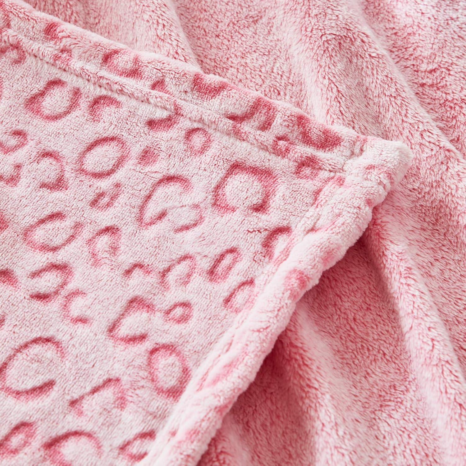 Pink Leopard Print Flannel Fleece Throw Blanket, 50"x60"