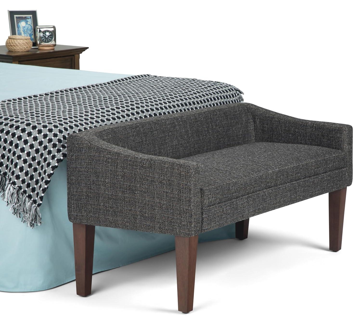 Simpli Home Parris 50"W Upholstered Contemporary Fabric Entryway Bench with Low-Profile Back and Swooped Arms
