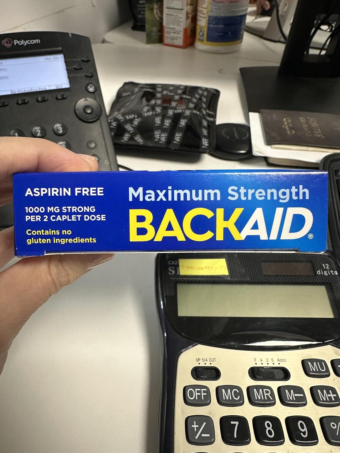 Backaid Maximum Strength Back Pain Reliever, 6-Hour Formula, Aspirin-Free Caplets, 28 Count