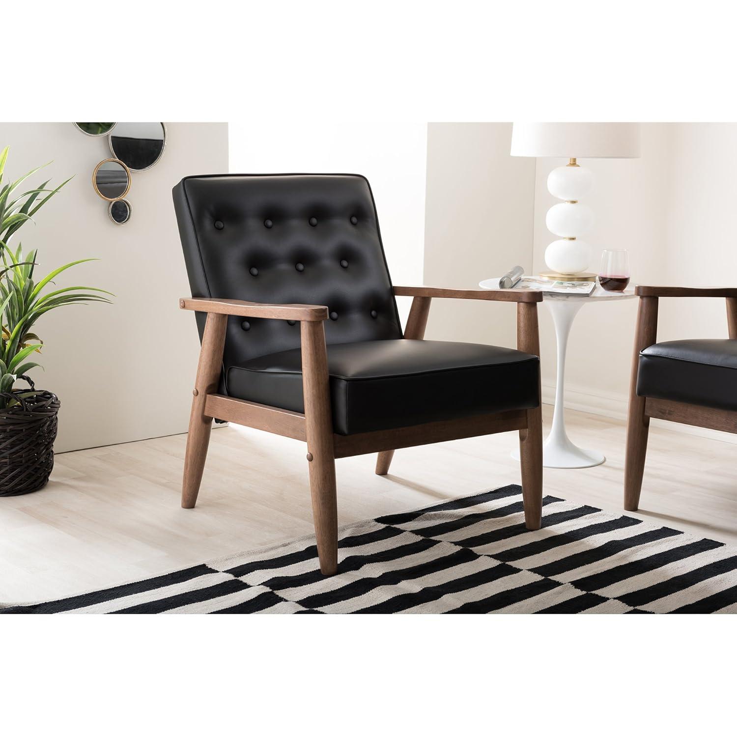 Sorrento Mid - Century Retro Modern Faux Leather Upholstered Wooden Lounge Chair - Black - Baxton Studio: Danish Design, Rubberwood Frame