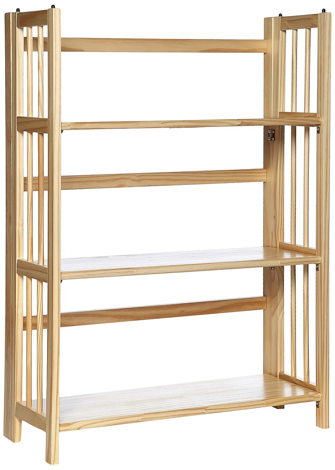 3-Shelf Folding Stackable Bookcase 27.5" Wide-Natu