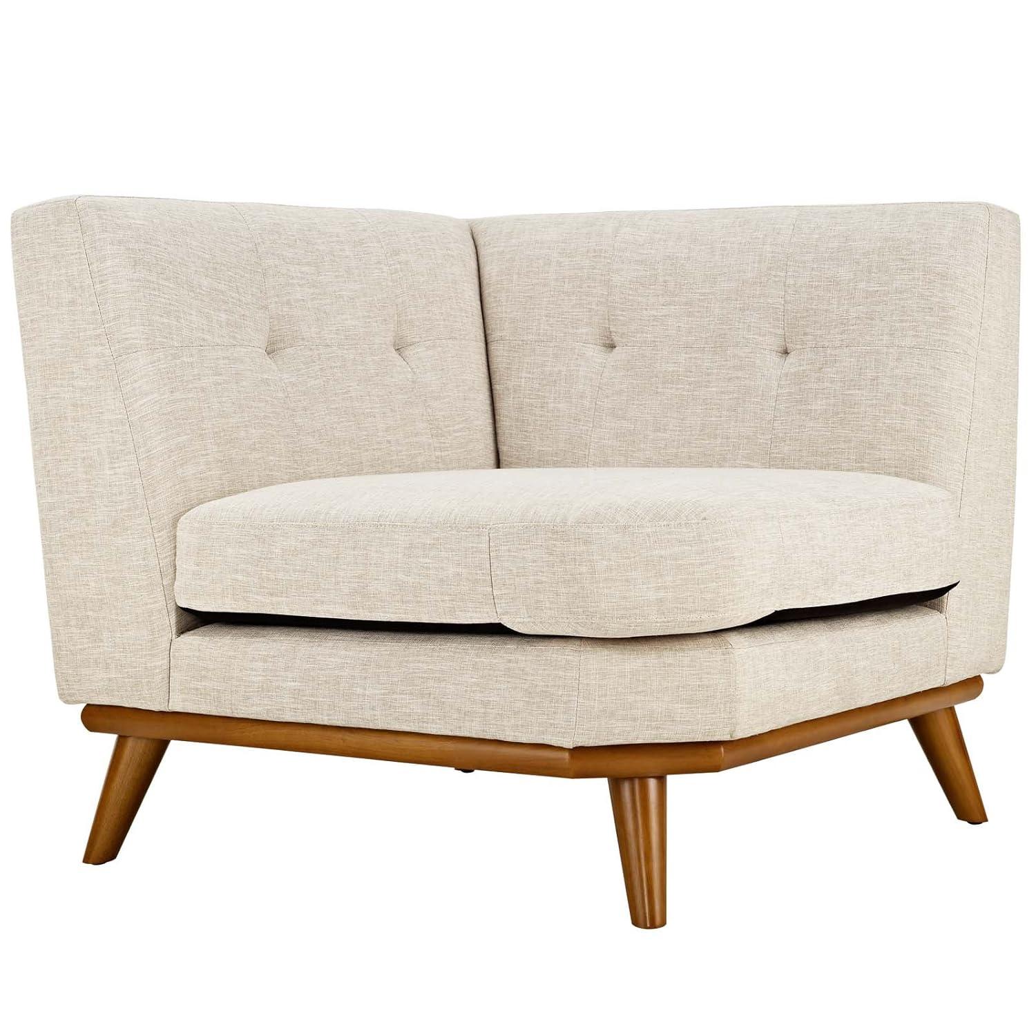 Modway Engage Upholstered Fabric and Wood Corner Chair in Beige
