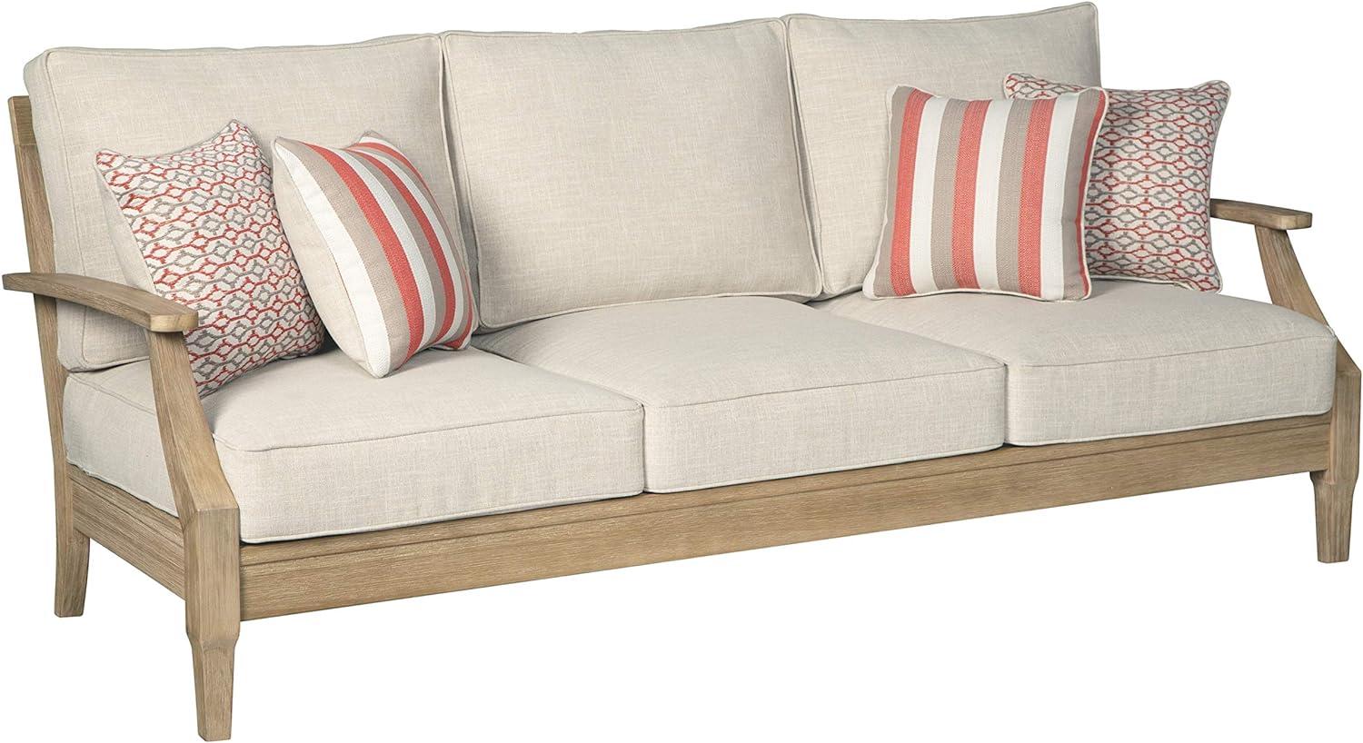 Clare View Beige Eucalyptus Wood Stationary Sofa