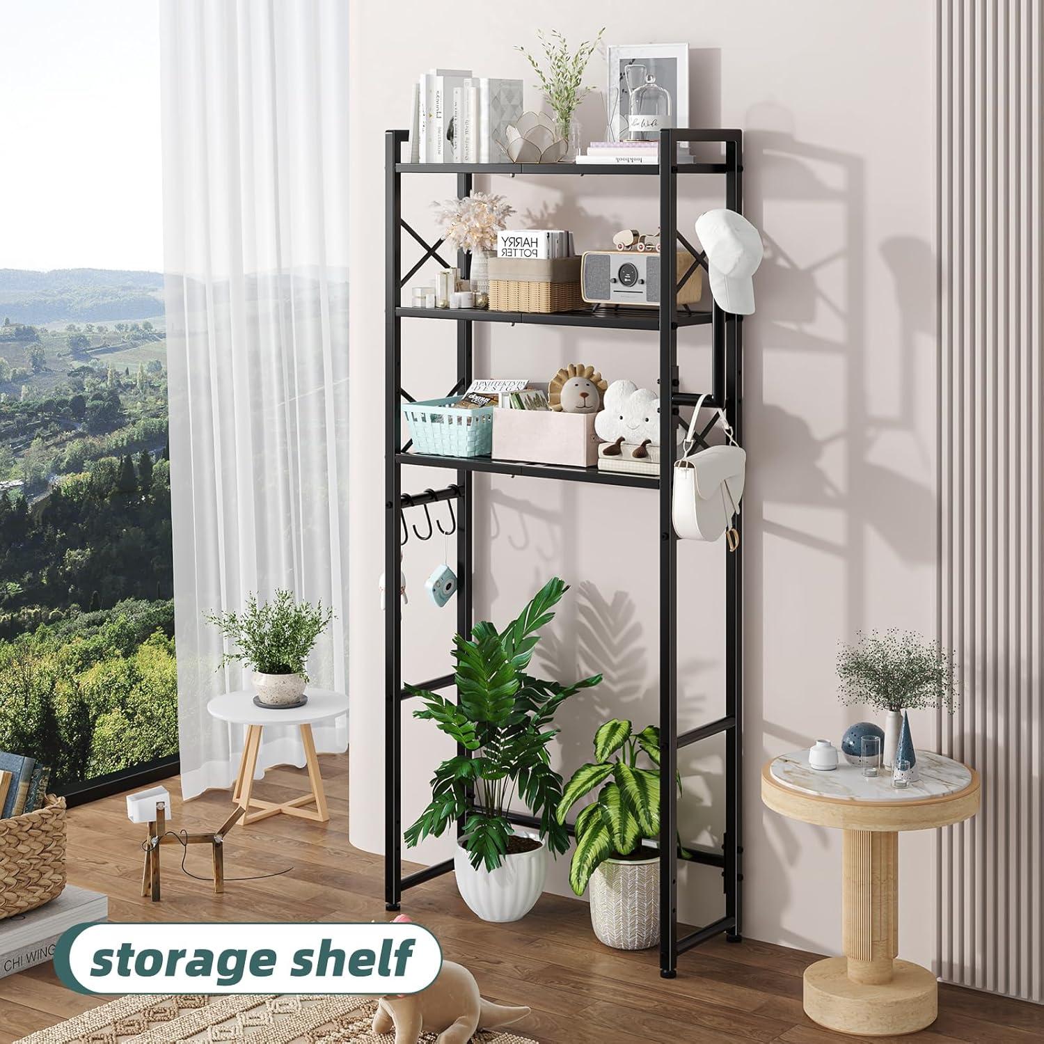 Tangkula Over-the-Toilet Storage 3-Tier Freestanding Bathroom Organizer Shelf w/ 2 Hanging Hooks & Toilet Paper Holder White/Black