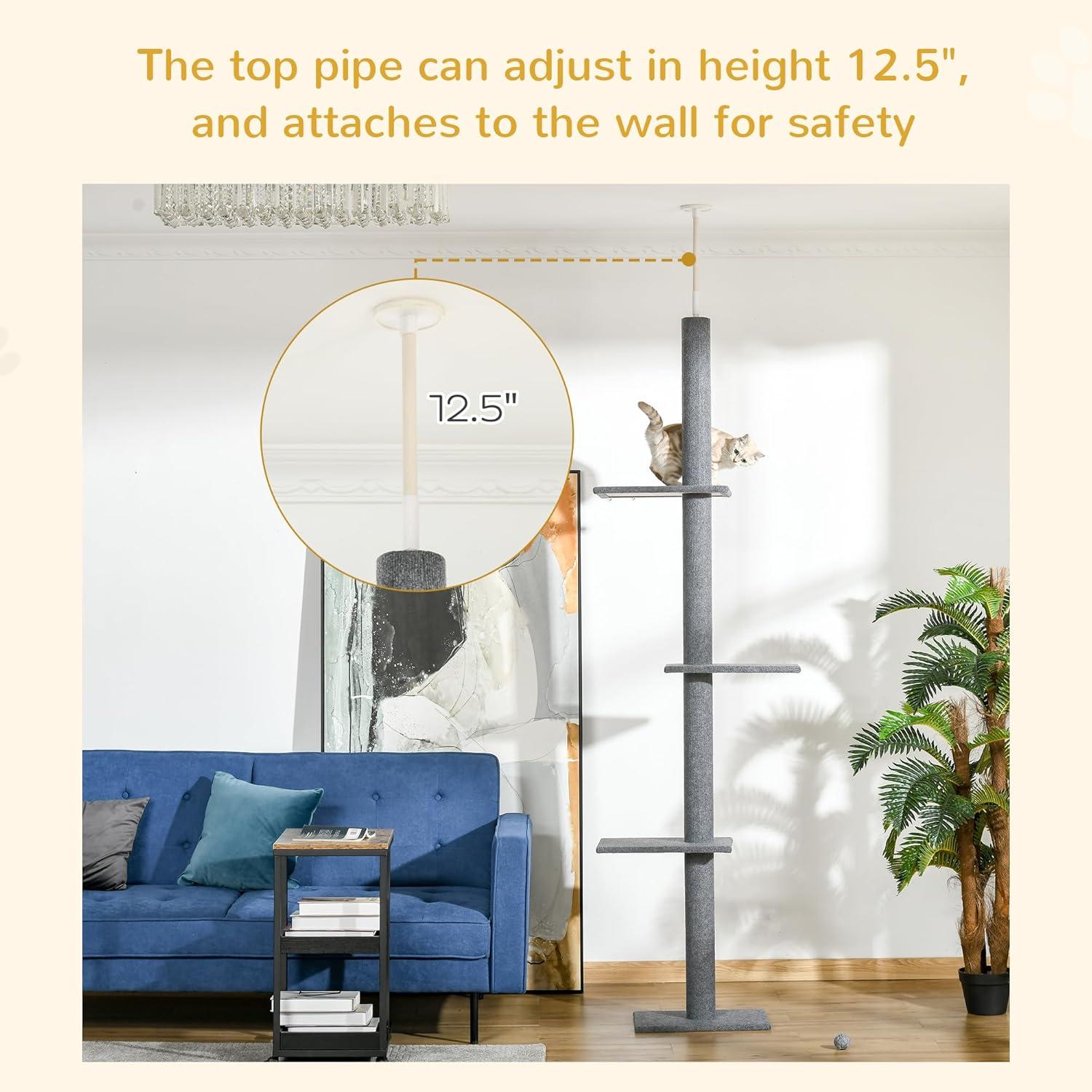 Pawhut 4-level Platform Cat Tree with Sisal-Covered Scratching Posts, Gray