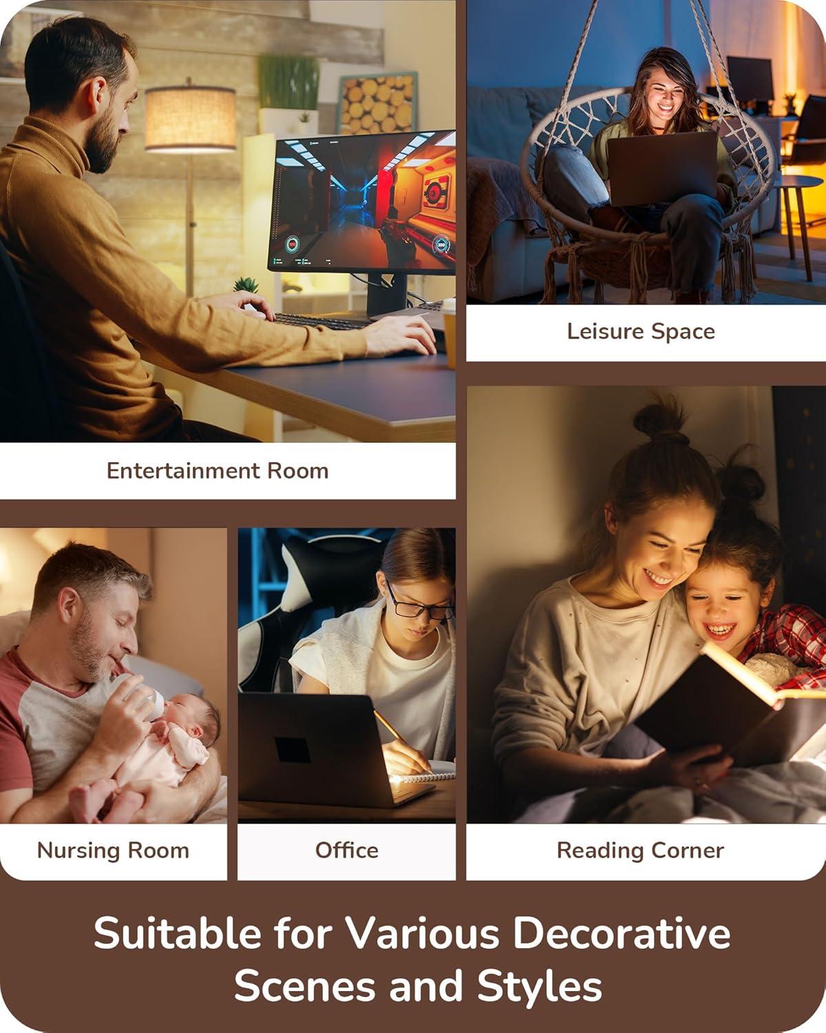 EDISHINE Modern Arc Floor Lamp with Beige Linen Drum Shade & Heavy Base, Dimmable Black Reading Light, Remote Control Bulb Included, Tall Standing Lamp for Reading, Office, Lighting