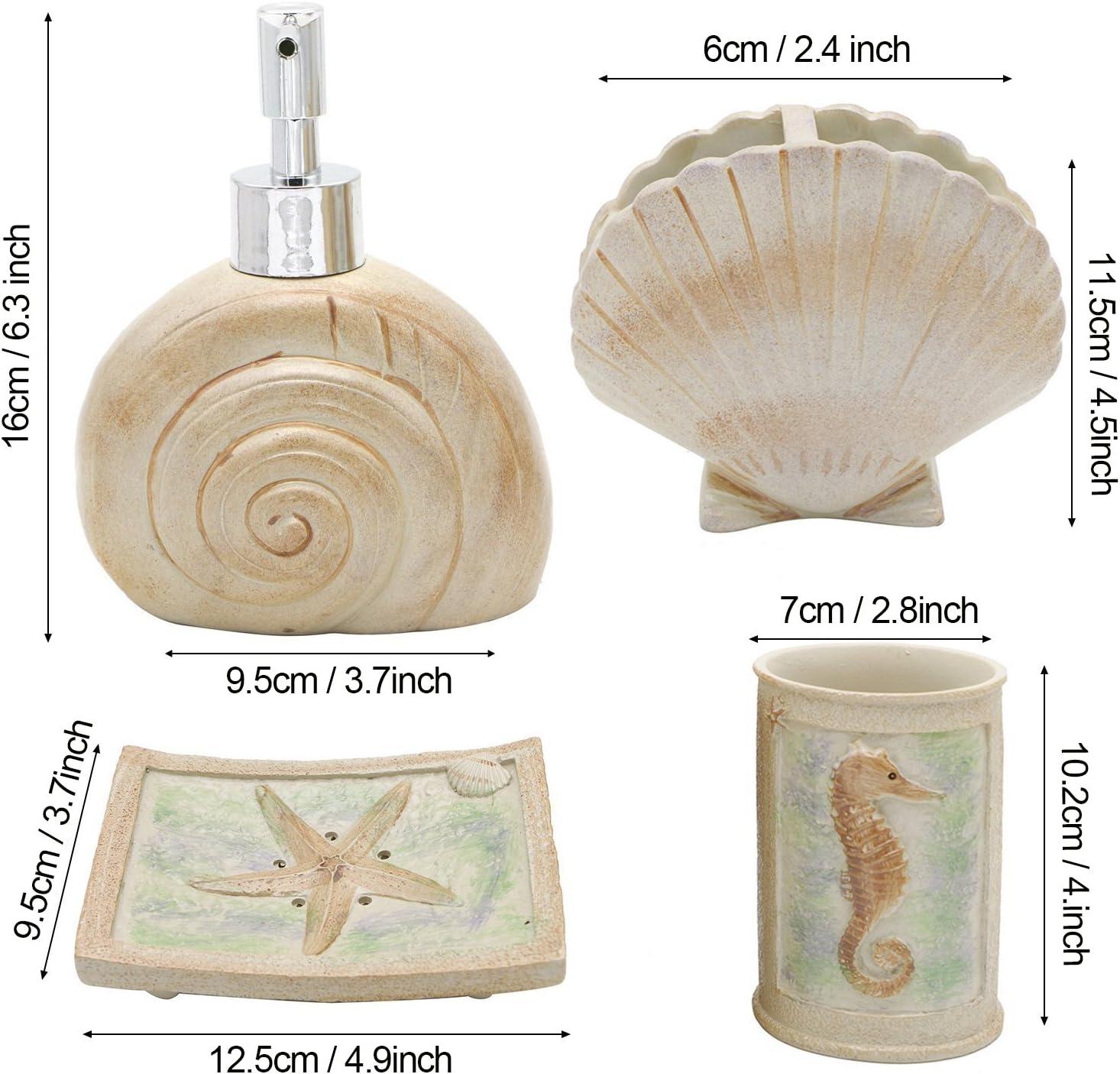 Rosecliff Heights Set, 5 PCS Beach Seashells Ensemble Set Includs Soap Dispenser, Soap Dish, Tumbler, Toothbrush Holder - Ivory Polyresin Set For Home, Office, Superior Hotel | Wayfair