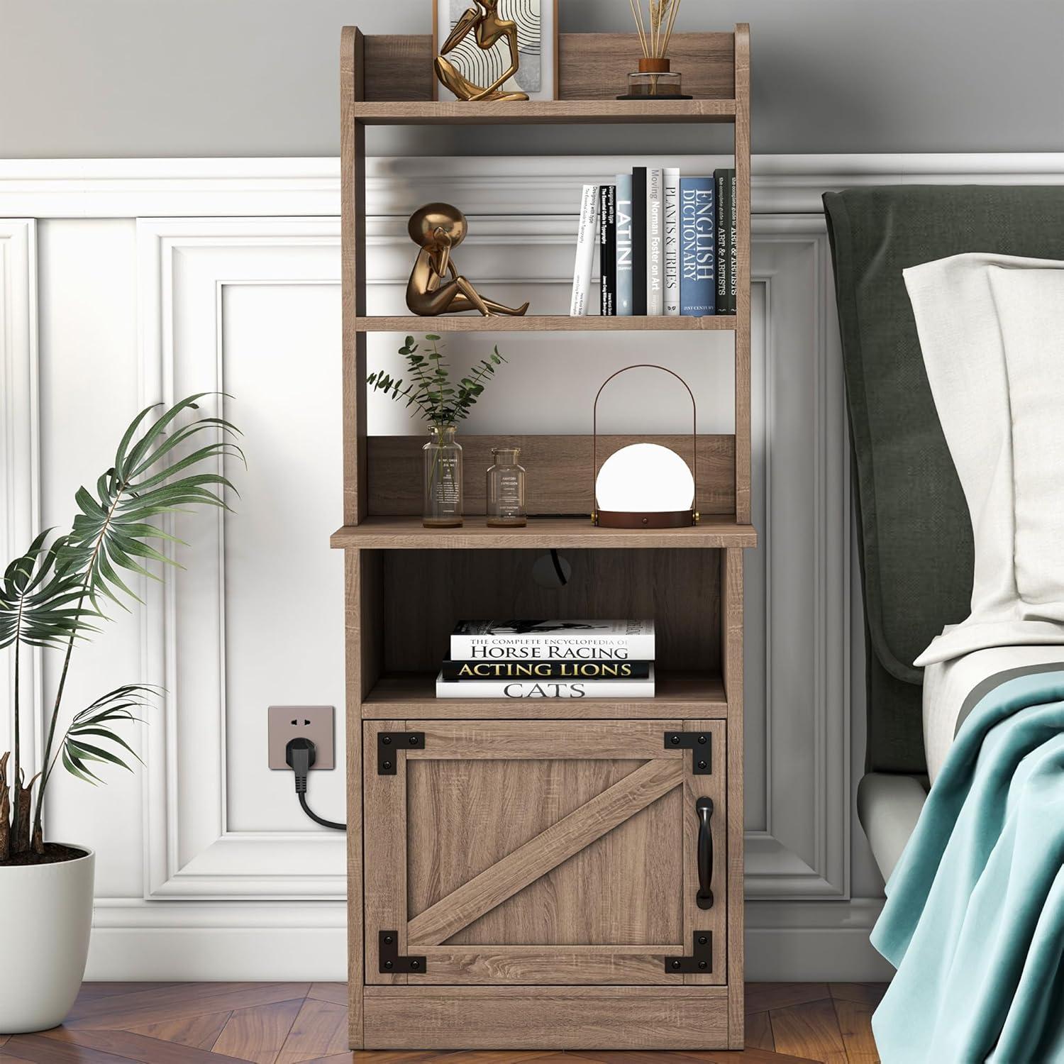 Tolead 47" Nightstand with Bookshelf with Charging Station