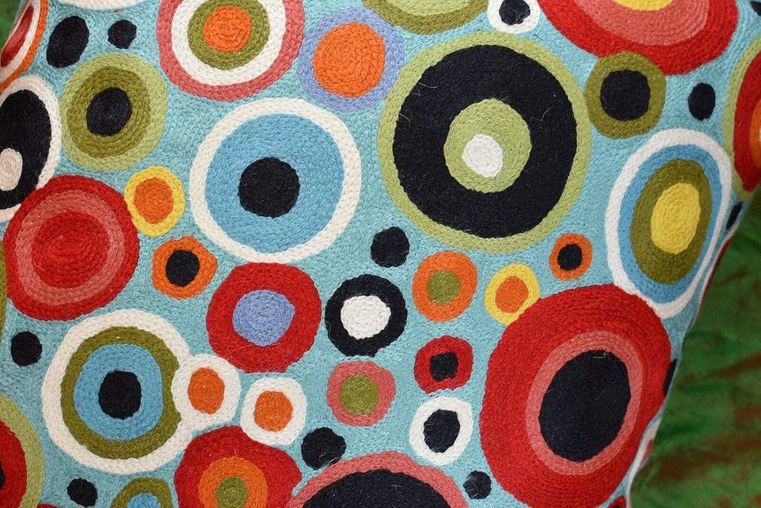 Turquoise Polka Dots Decorative Pillow Cover Contemporary Pillowcase Blue Modern Outdoor Chair Cushion Throw Sofa Couch Cushions Hand Embroidered Wool 18x18