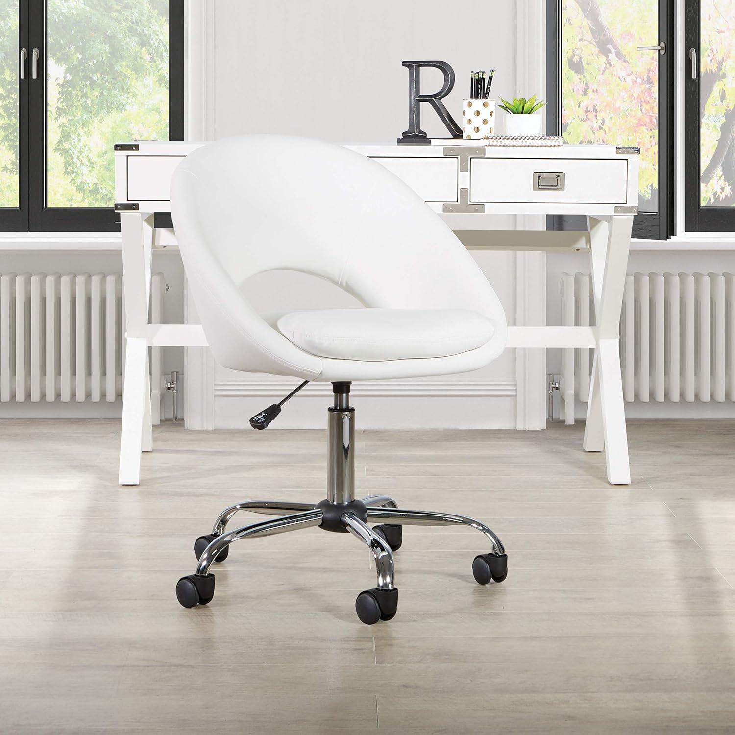 White Leather Adjustable Modern Swivel Office Chair