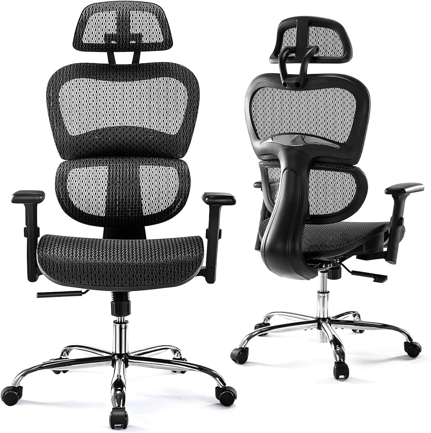 Ergonomic High Back Office Chair - High Office Chair with Headrest, Lumbar Support, Movable Armrests, Swivel Mesh Office Chair with 300 lbs Weight Capacity Adjustable Height for Home Office, Executive