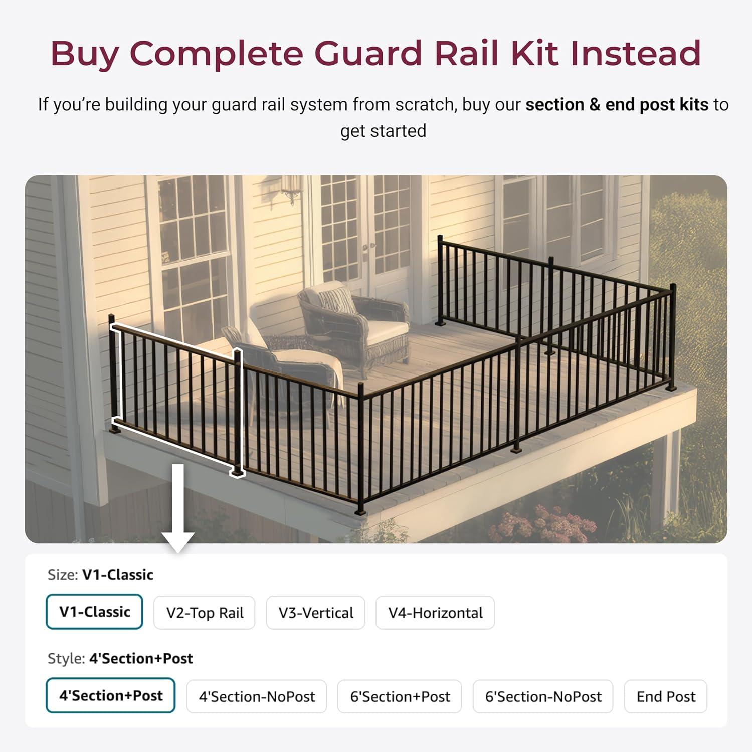 CR Home Metal Railing For Deck, Metal Guard Rail Kit With Balusters For Deck Railing 32 Inch, Wrought Iron Deck Railing Kit And Porch Railing Ideal For Residential And Commercial Use, 6ft Wide