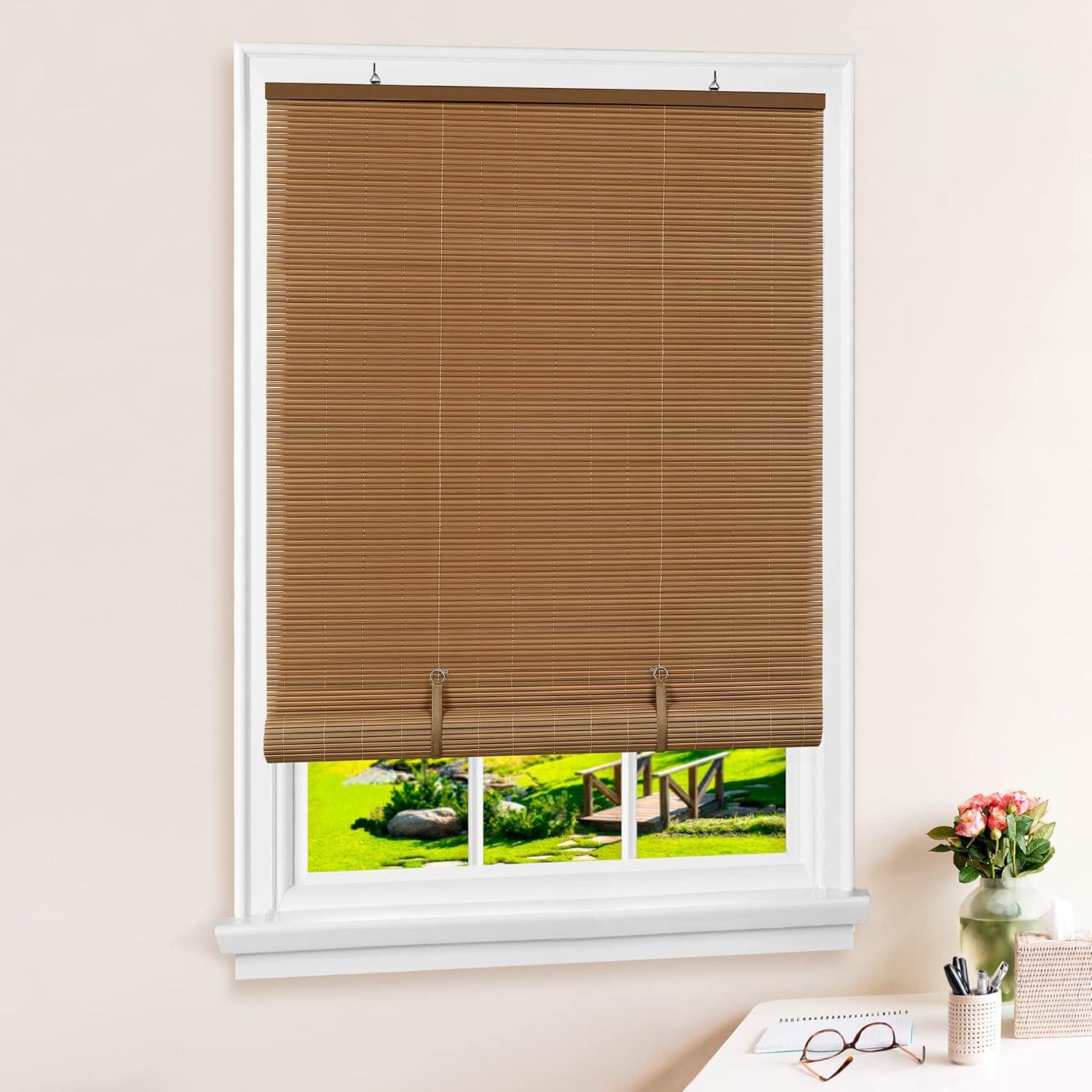 Achim Solstice Cordless Vinyl Light Filtering Window Roll-up Blind, 72" x 48", Woodtone Brown