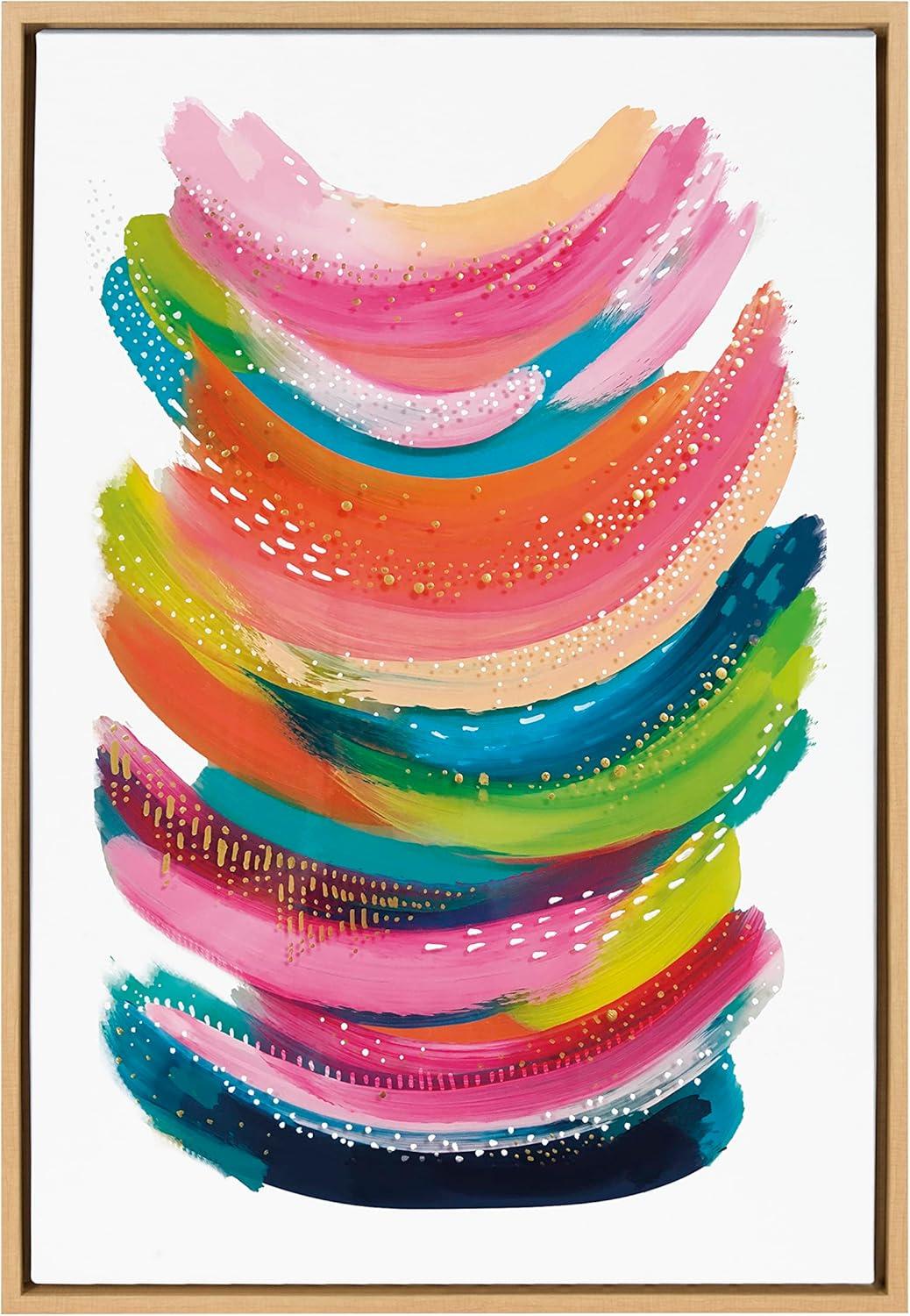 Bright Abstract Multicolor Canvas Wall Art with Natural Frame, 23x33