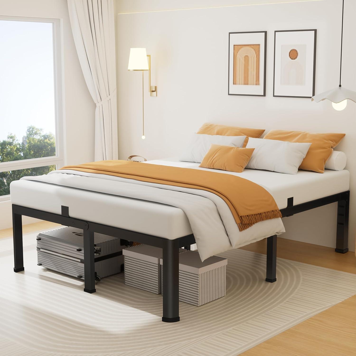 Latitude Run® Amylia 18 Inch Metal Iron Platform Bed Frame, with Wood Slat Support, Heavy Duty Mattress Foundation, Noise Free,Double Beds for Couples, Families , Perfect for Master Bedrooms & Shared Living Space, King