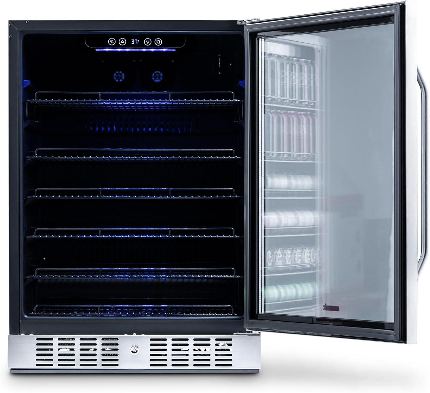 Newair 24" Built-in 177 Can Beverage Fridge in Stainless Steel with Precision Temperature Controls, Compact Drinks Cooler, Bar Refrigerator