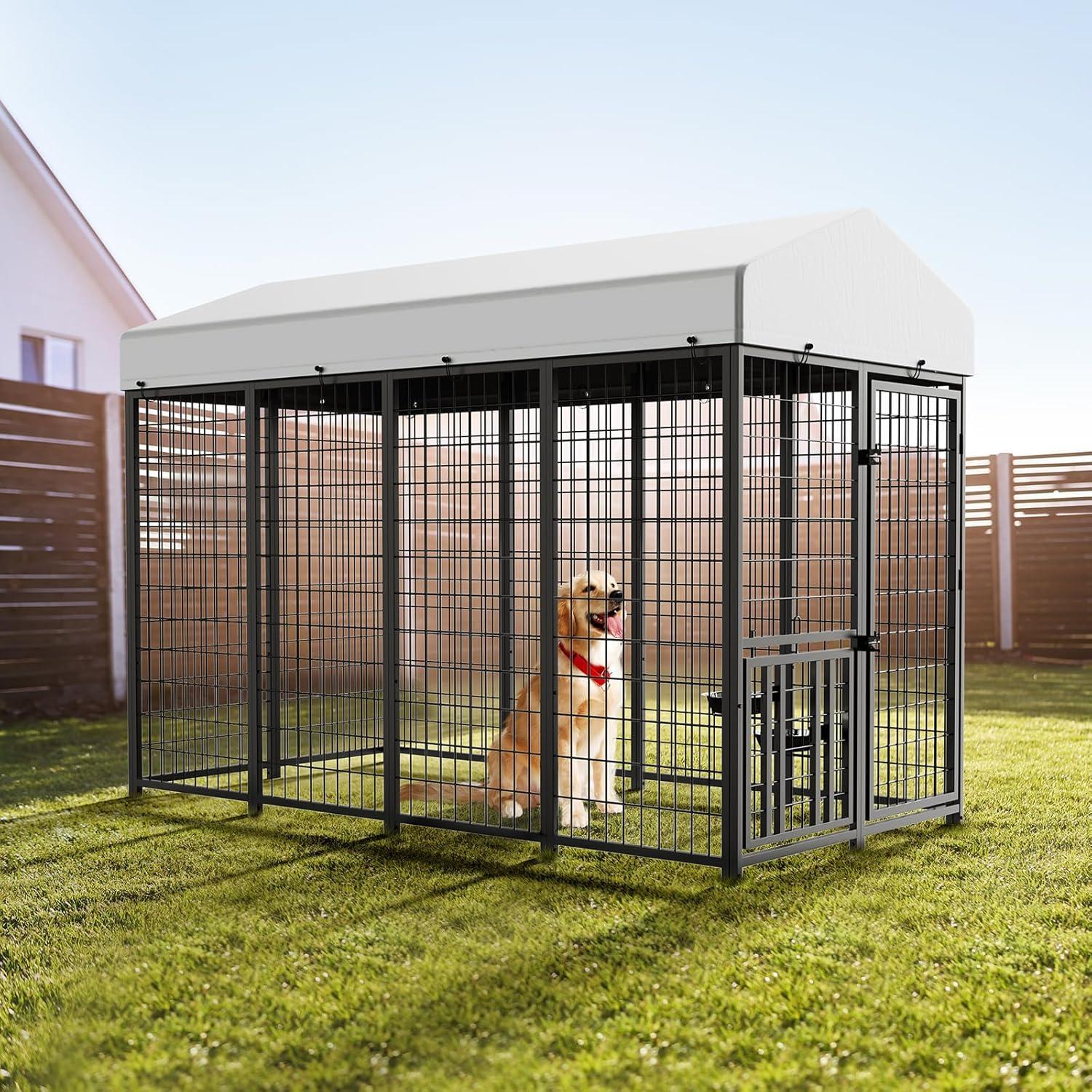 LOVMOR Large Dog Kennel Outdoor Pet Pens Dogs Run Enclosure Animal Hutch Metal Coop Fence with Rotating Bowl