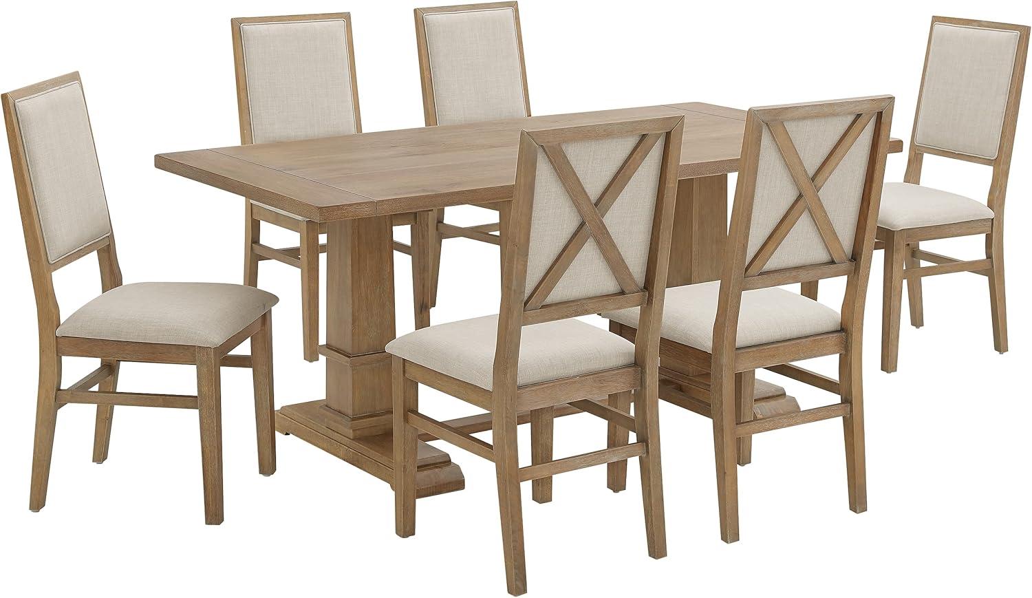 Joanna Rustic Brown 7-Piece Dining Set with Upholstered Chairs