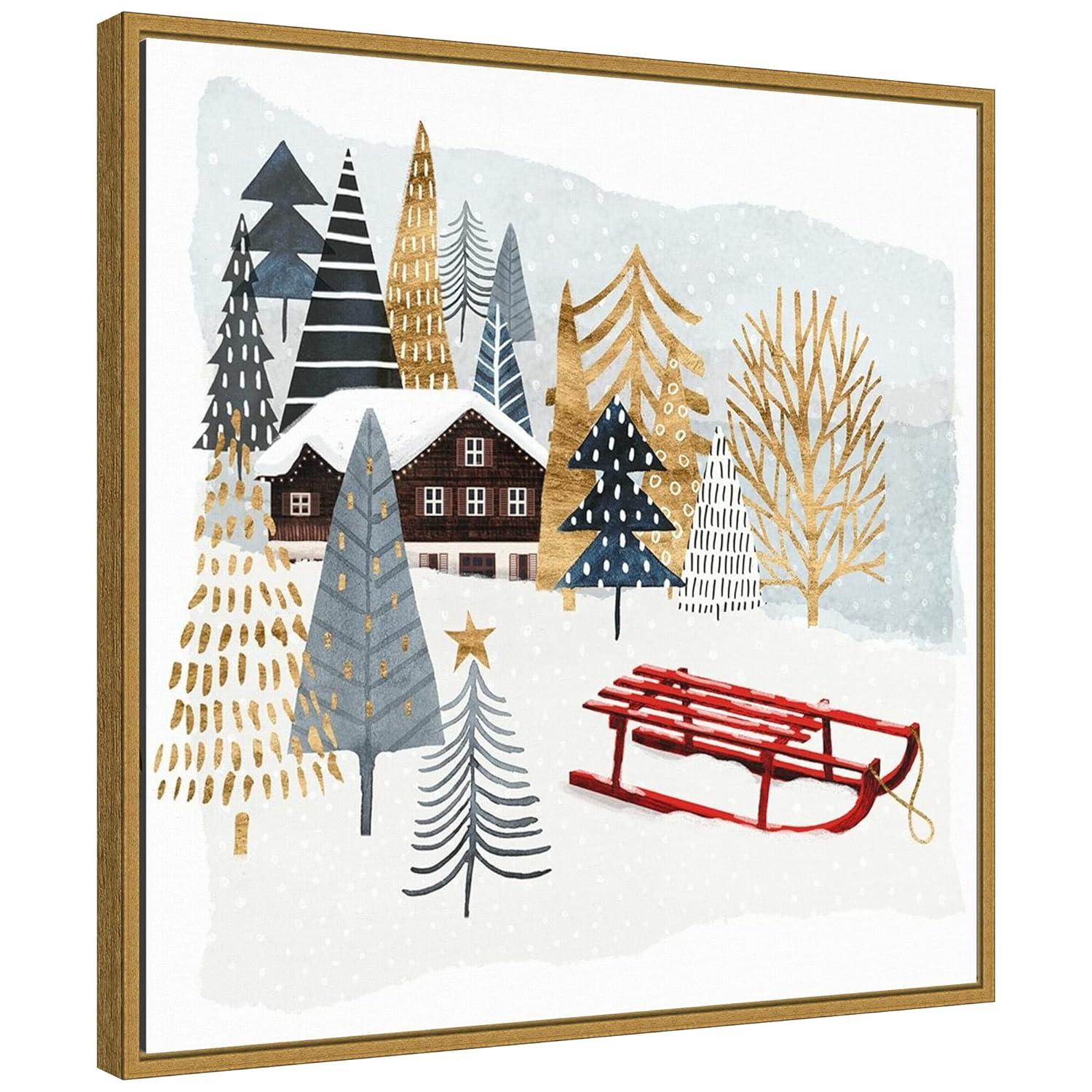 22" x 22" Christmas Chalet II Framed Wall Canvas - Amanti Art: Victoria Borges Seasonal Decor