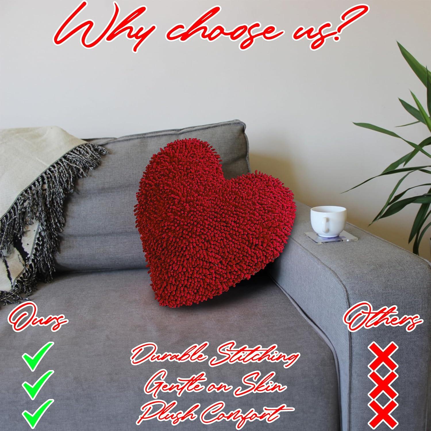Fun Express 14 Inch Red Heart Shaped Chenille Pillow, Valentine's Day Home Décor