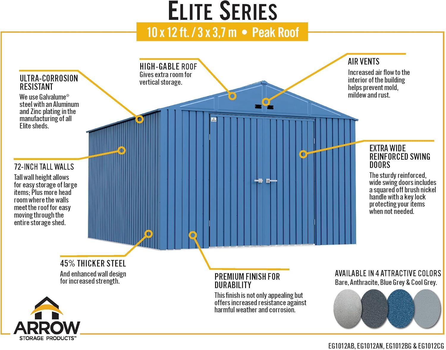 Arrow Arrow Elite 10 ft. W x 12 ft. D Galvanized Steel Storage Shed