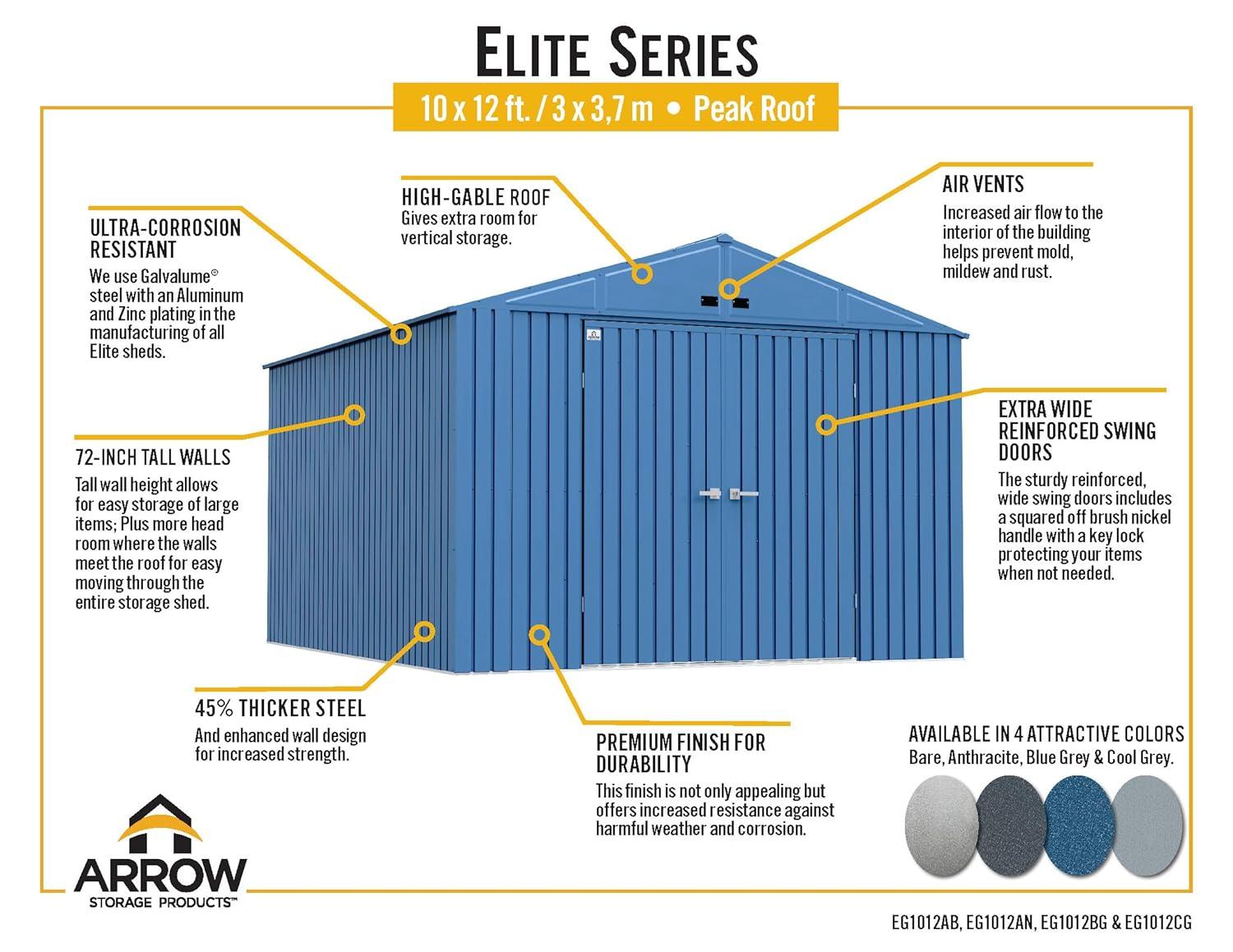 Arrow Arrow Elite 10 ft. W x 12 ft. D Galvanized Steel Storage Shed
