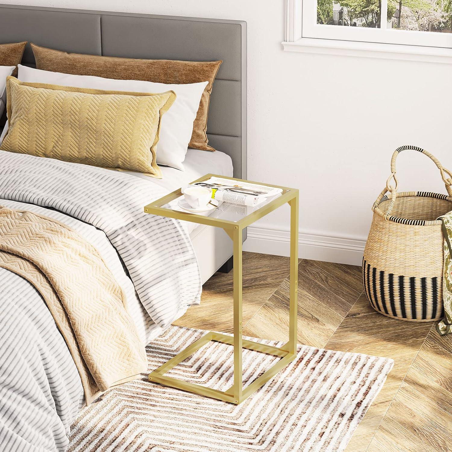 Noble House Mohar Modern C-Shape Iron Side Table, Gold/Clear