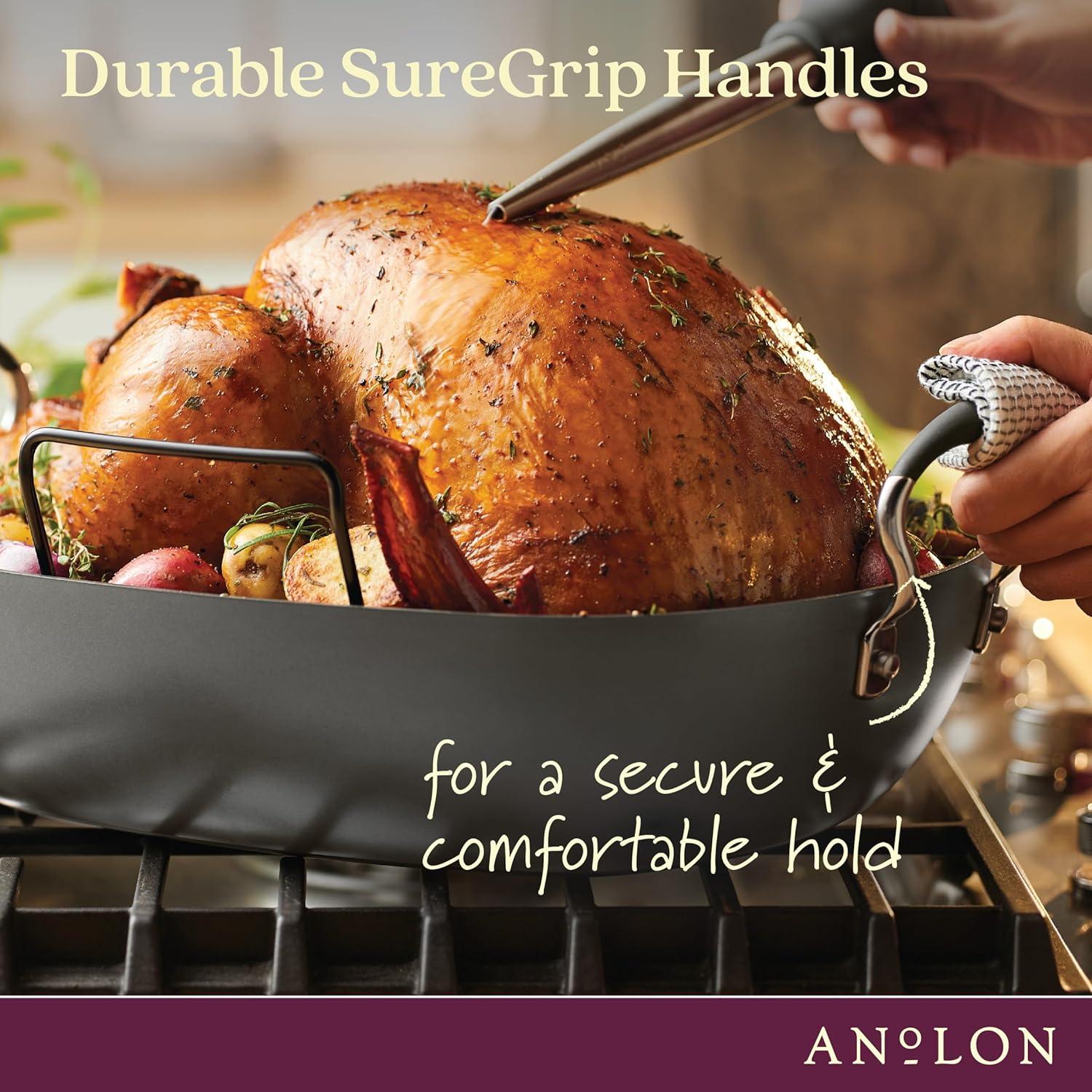 Anolon Advanced Hard Anodized Nonstick Roaster with Rack, Pewter