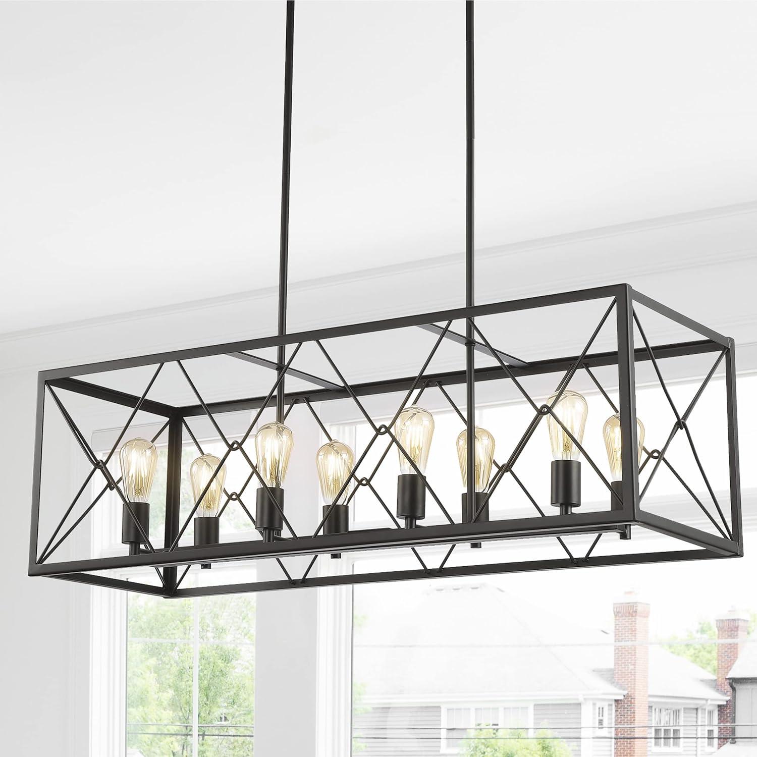 JONATHAN Y Galax 8-Light Adjustable Iron Farmhouse Industrial LED Dimmable Pendant