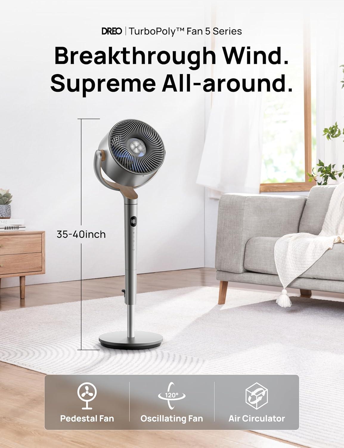Smart Wi-Fi Adjustable Height Oscillating Floor Fan with Remote