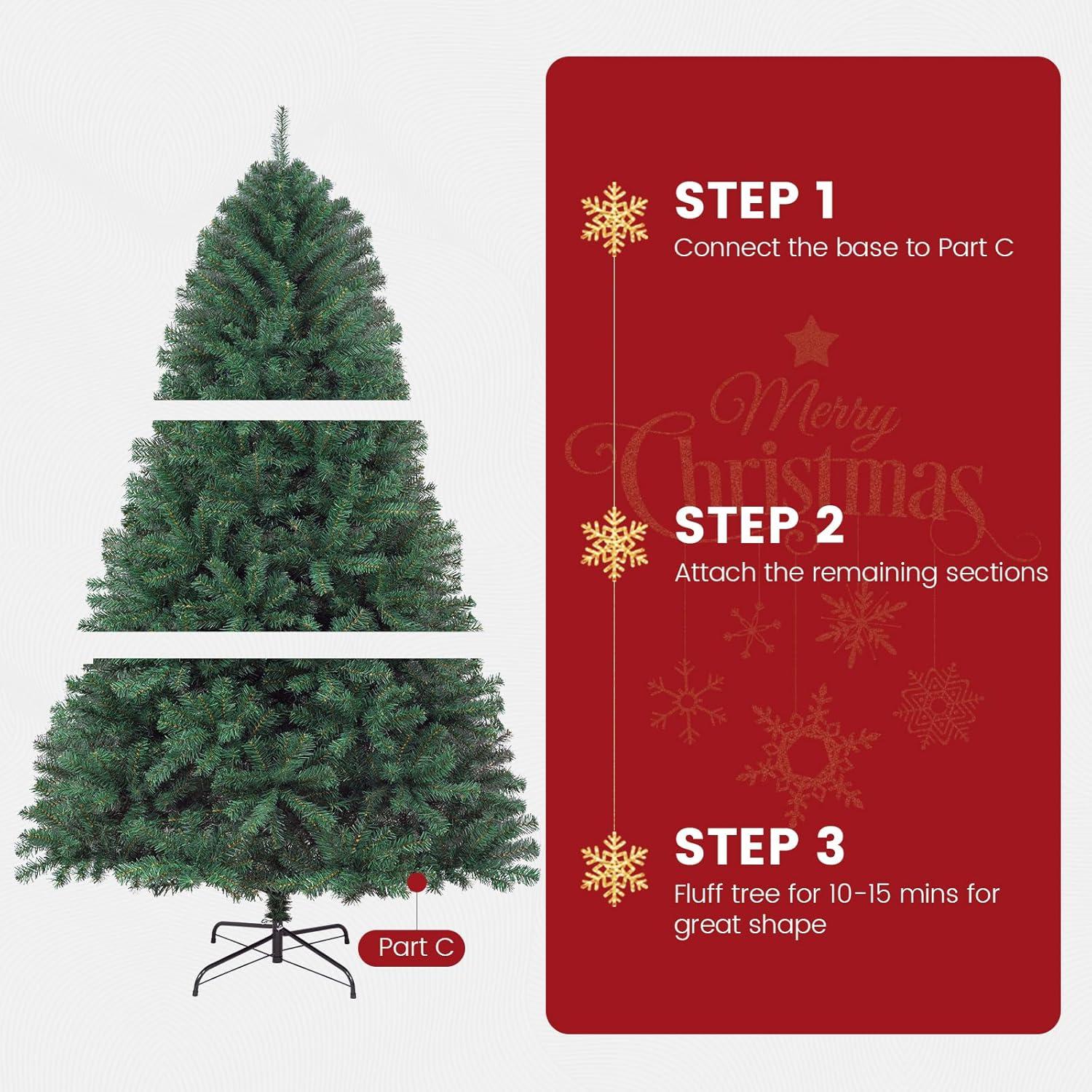 6ft Artificial Halloween Christmas Tree, Premium Hinged Spruce Holiday Xmas Tree for Home, Office, Party Decoration with 1000 Branch Tips, Easy Assembly, Metal Hinges & Foldadble Base, Black