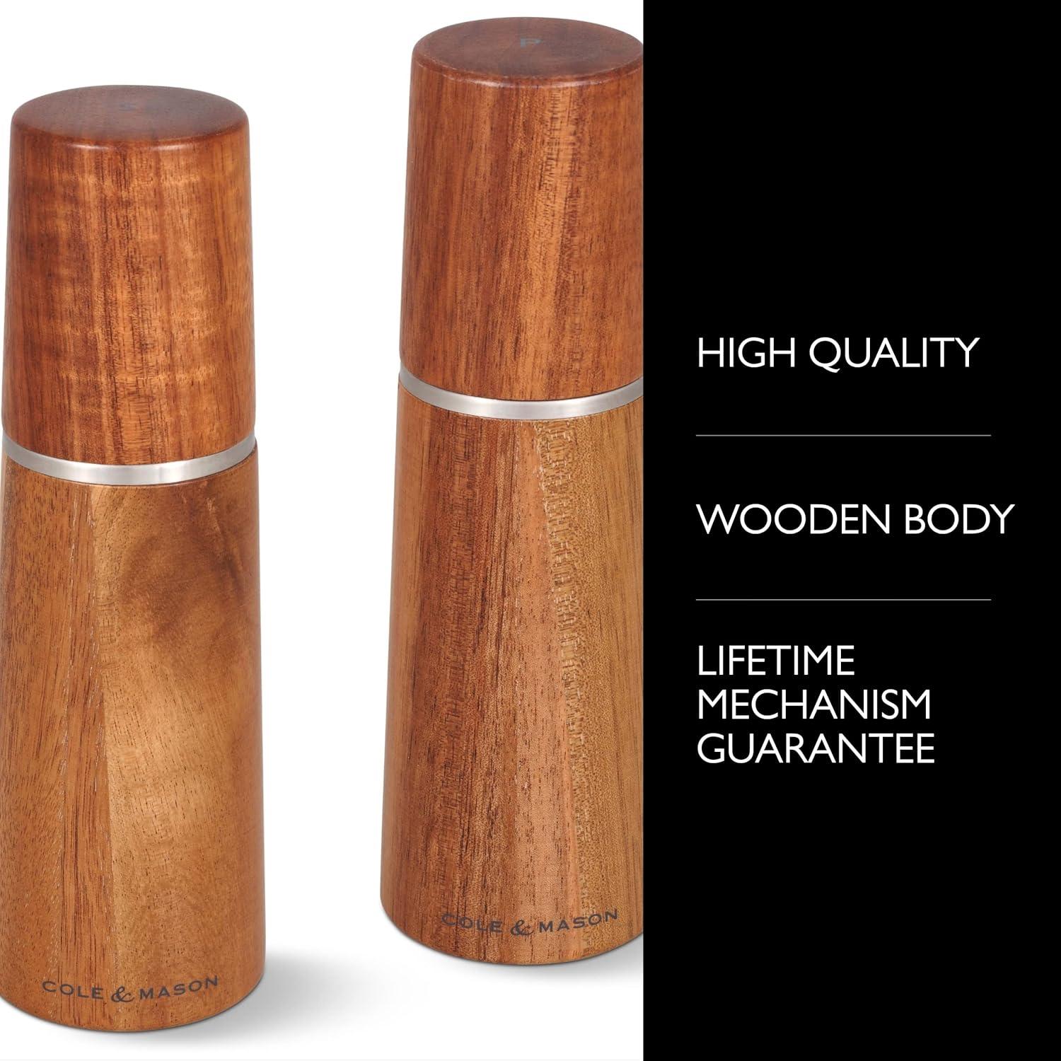 Cole & Mason 7.28" 2pc Ceramic/Acacia/Steel Marlow Gift Set Brown/Silver: Contemporary Salt & Pepper Mills