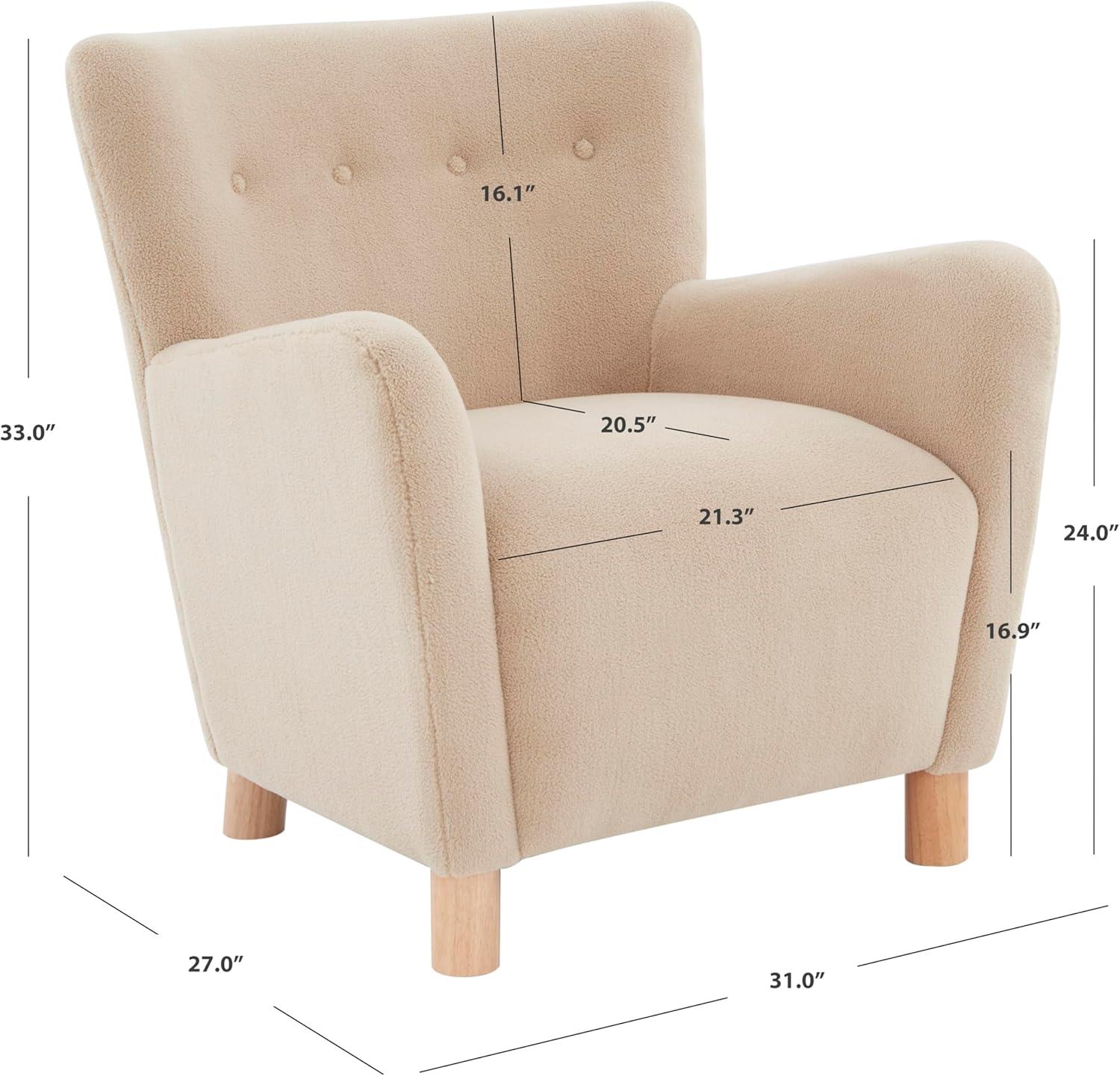 Tan Faux Shearling Accent Chair with Birch Wood Legs