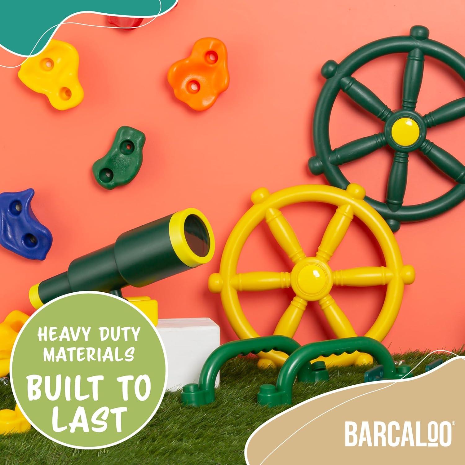 Playground Accessories for Kids Outdoor Playset Kids Pirate Telescope, Steering Wheel, Green Safety Handle Bars Playground Equipment- Backyard, Playhouse, Tree house, Jungle Gym, Swingset, Pirate Ship