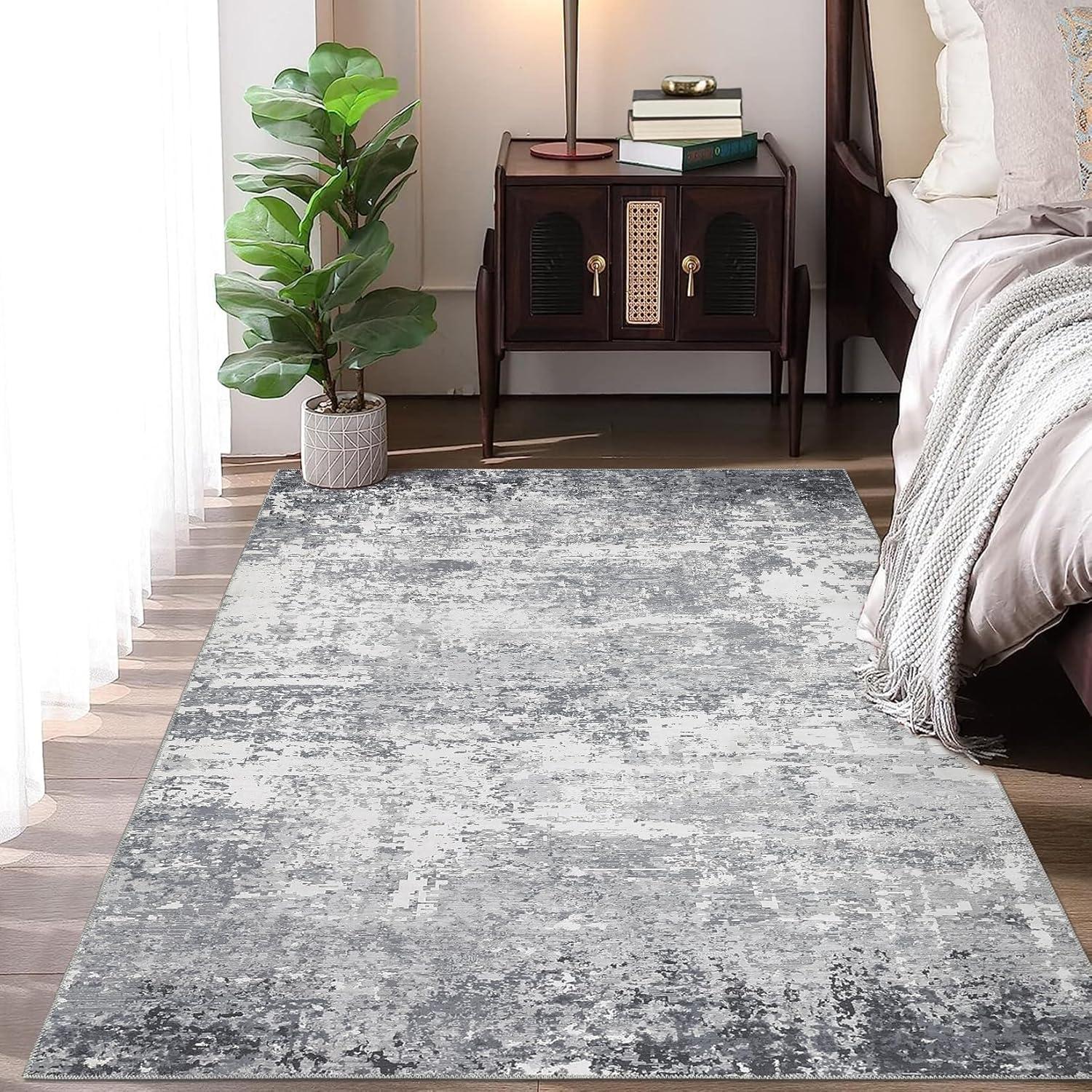 BERTHMEER 9'x12' Large Area Rugs for Living Room Bedroom Dining Room Office Farmhouse Abstract Modern Grey Rugs Washable Rugs Non-slip