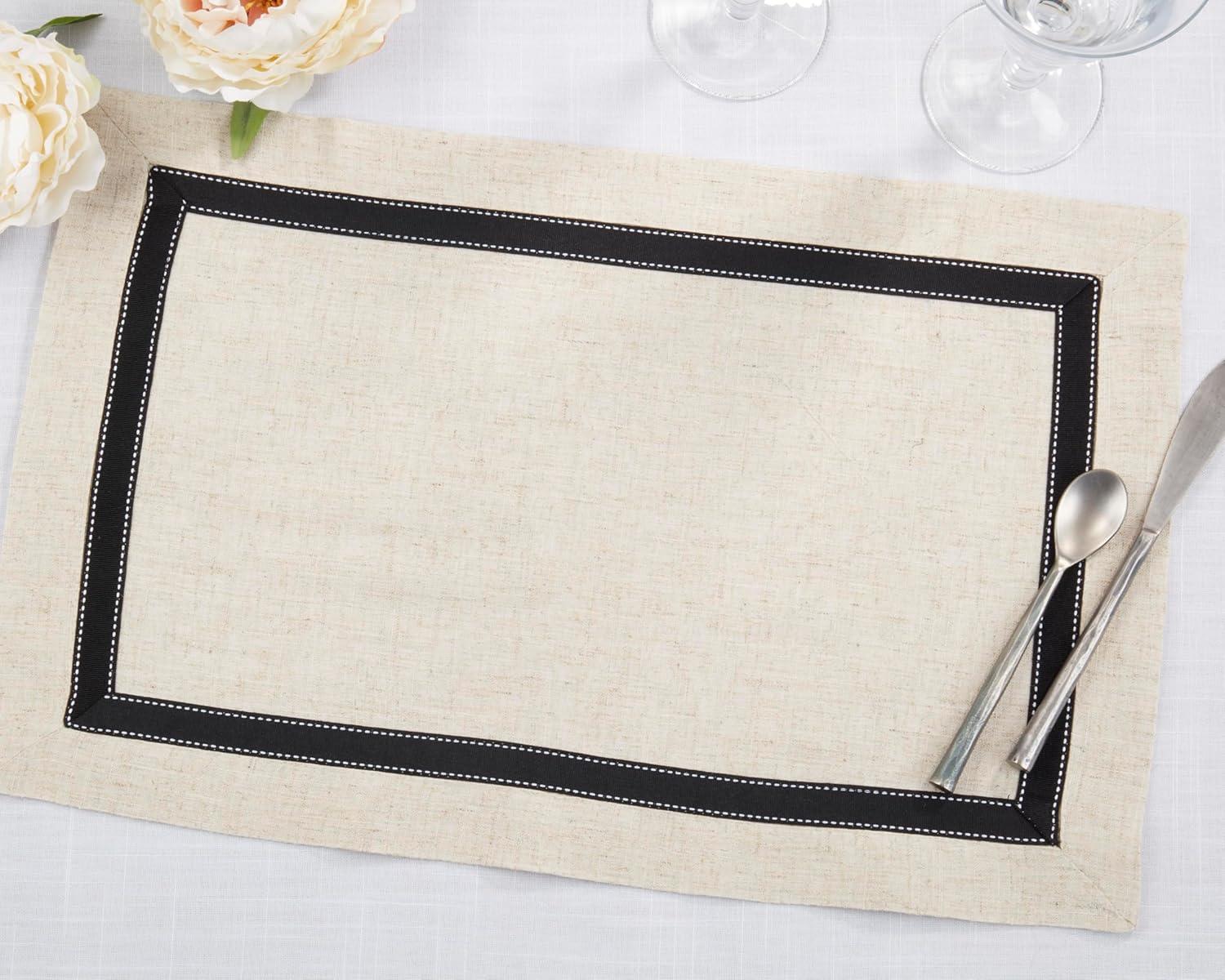 Saro Lifestyle Grosgrain Accent Placemat (Set of 4), Black, 14"x20"