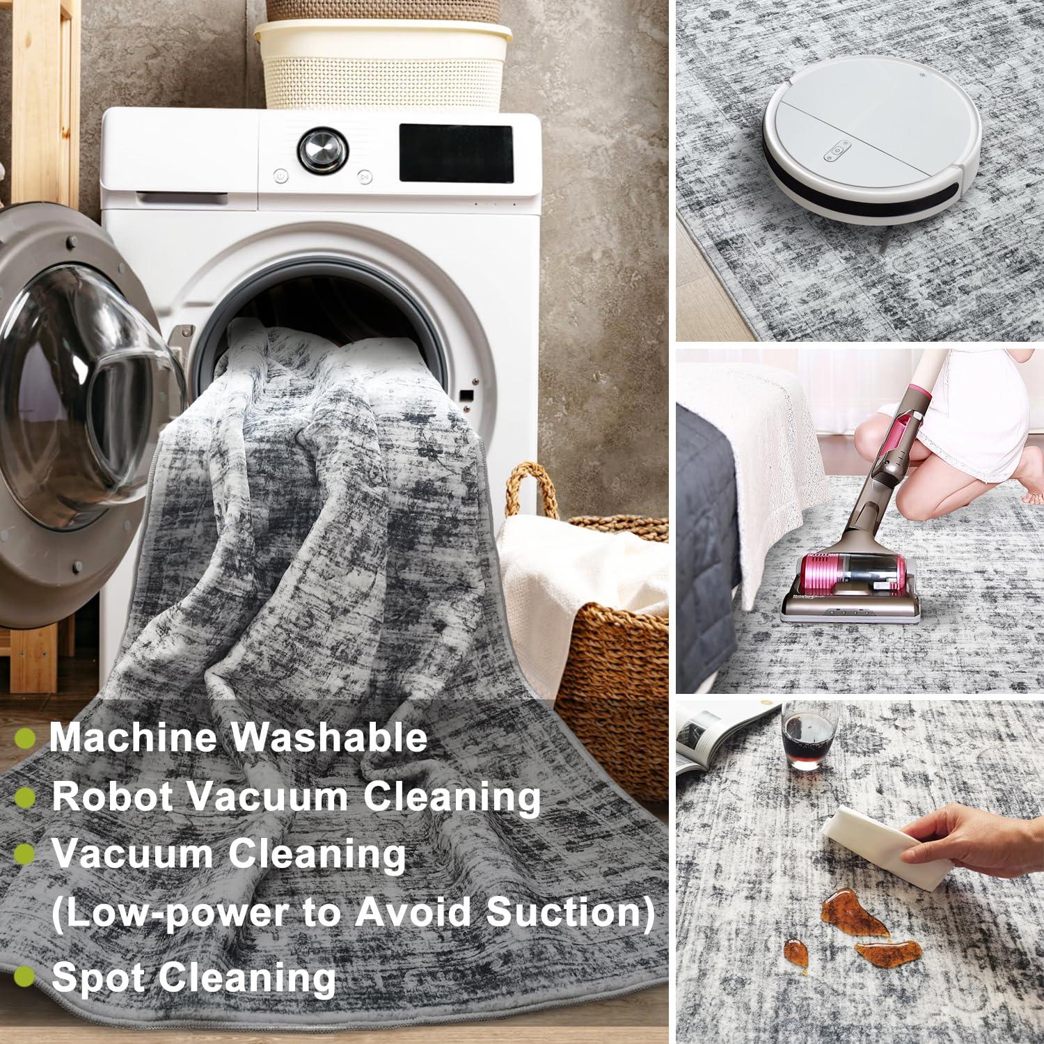 METSAVAIM 4x6 Rug | Vintage Distressed Traditional Area Rug for Living Room & Bedroom - Ultra Soft, Non-Slip Backing & Machine Washable Rug, Ideal for Indoor & Outdoor Use – White Cream & Gray