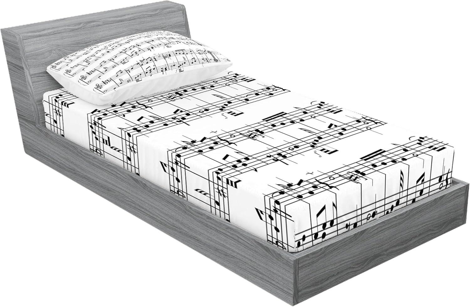 Twin White Microfiber Musical Notes Print Bedding Set