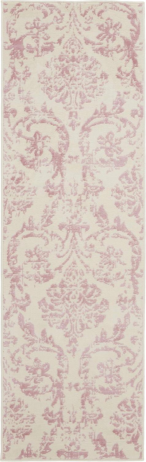 Nourison Jubilant 2'3" x 7'3" (7' Runner) Ivory/Pink Area Rug Farmhouse Vintage Damask by Nourison