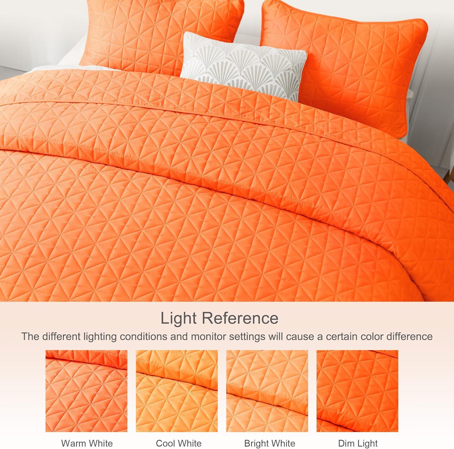 Exclusivo Mezcla Twin Quilt Bedding Set, Lightweight Soft Orange Twin Bedspreads Coverlets with Geometric Stitched Pattern