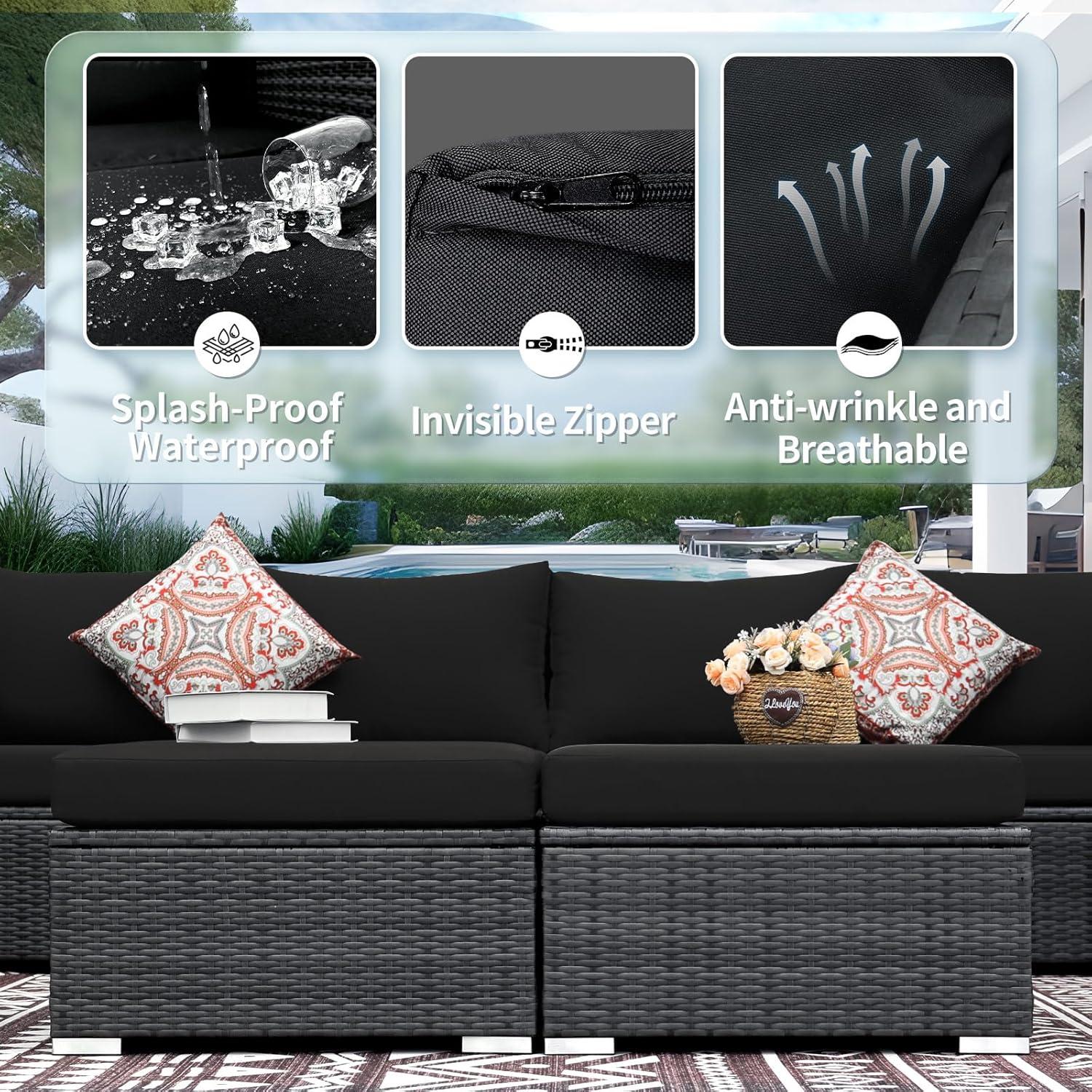 Black Olefin Outdoor Sofa Cushion Covers Set, 27x27 Inch