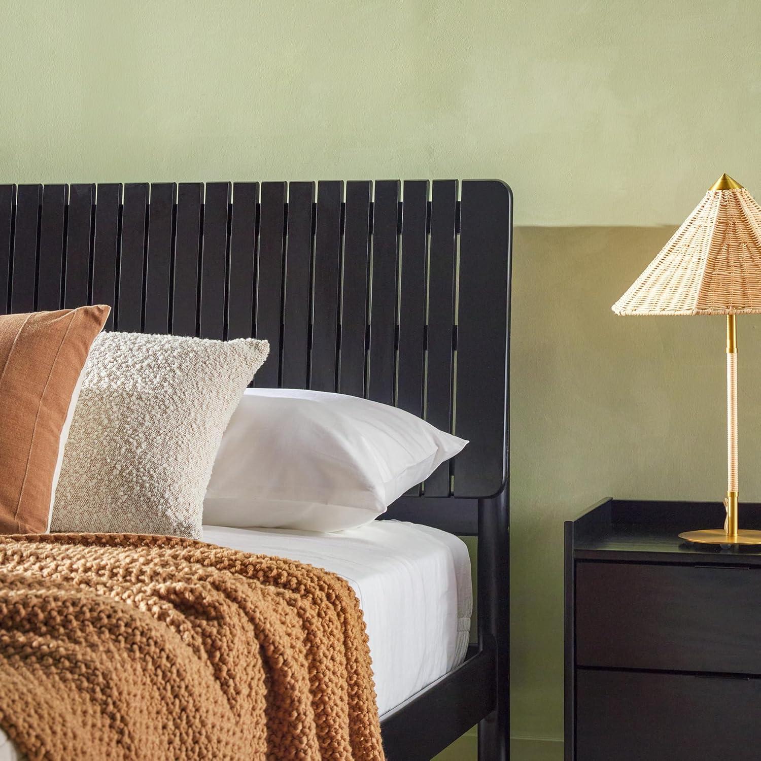 Walker Edison Transitional Solid Wood Platform Queen Bed, Black
