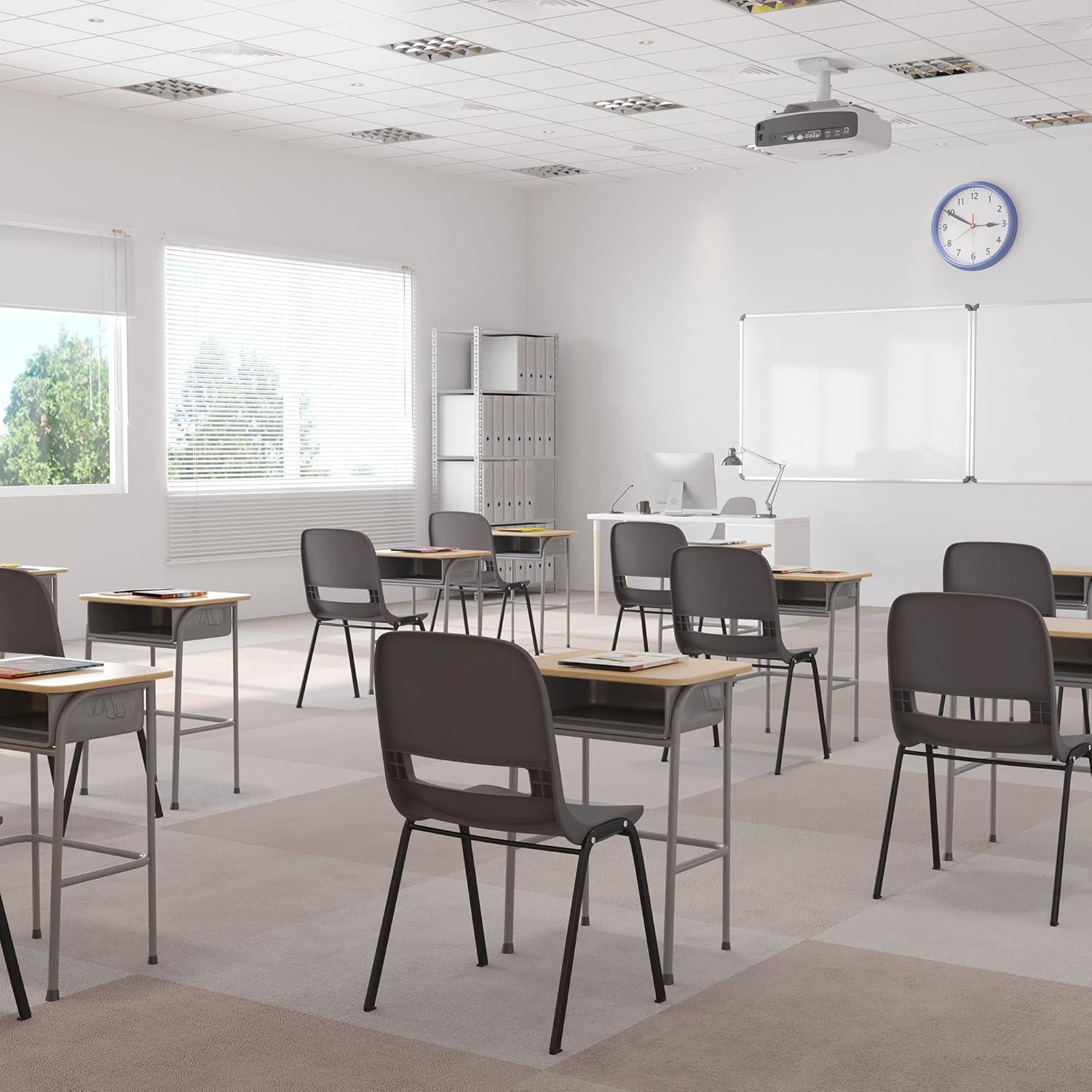 Gray Plastic Armless Stacking Chair with Black Metal Frame