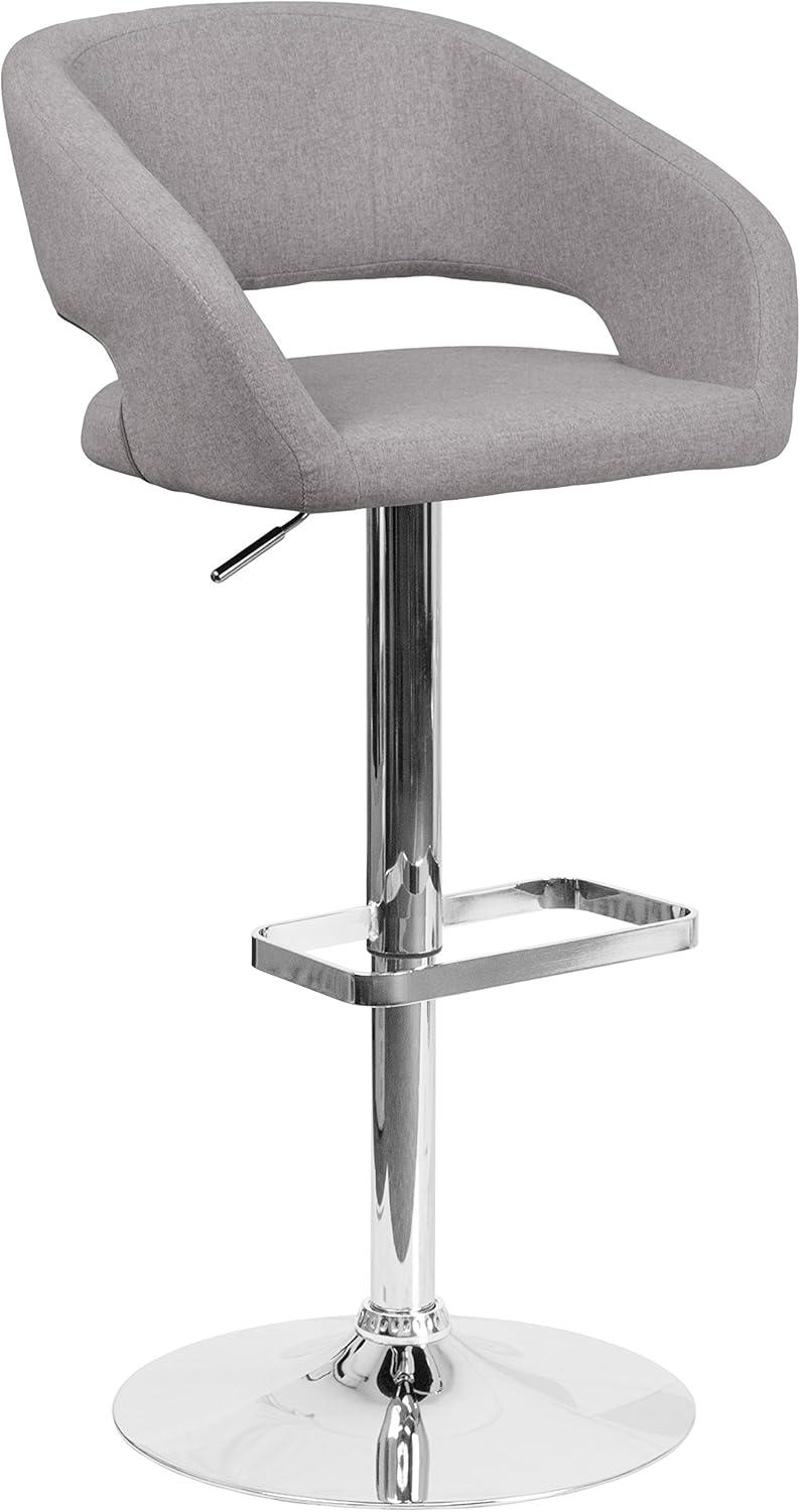 Erik Contemporary Gray Fabric Swivel Barstool with Adjustable Height and Chrome Base