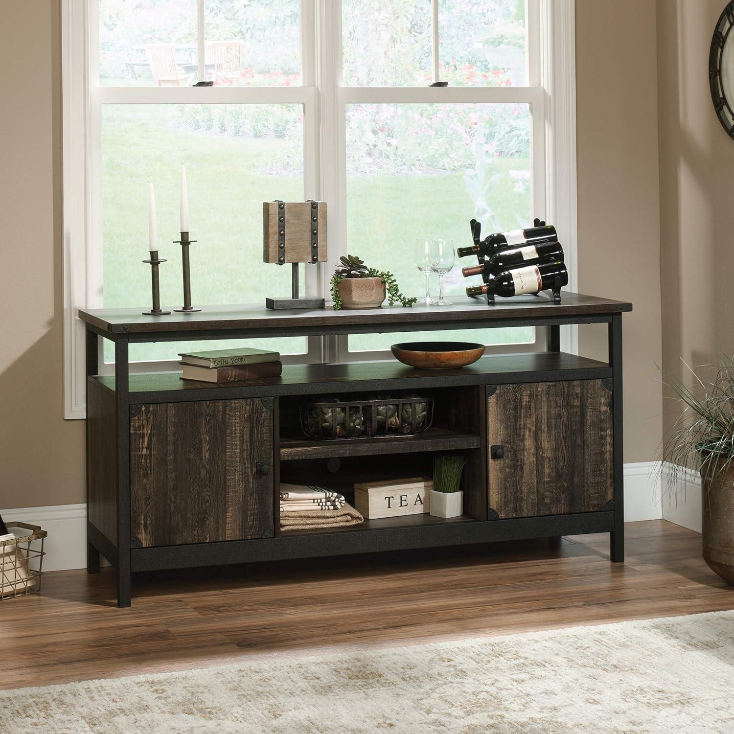 60" Carbon Oak Industrial Metal and Wood Credenza