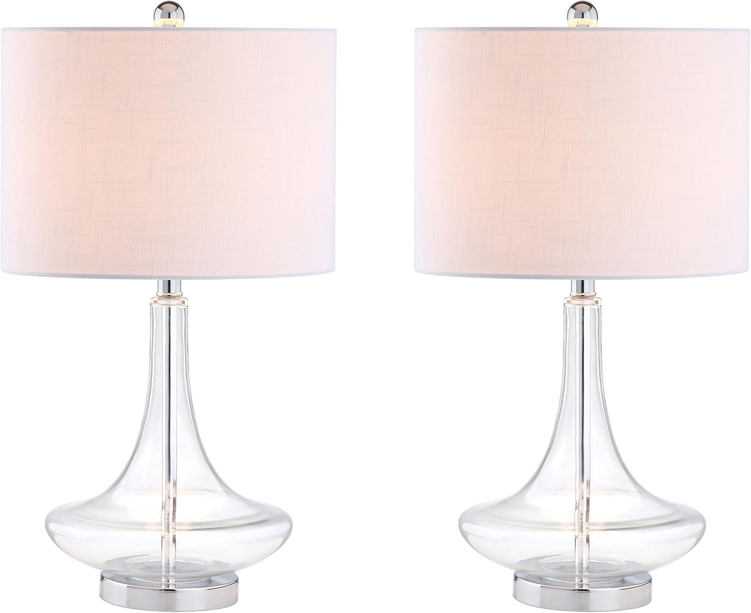 Cecile 25.5" Clear Glass Teardrop LED Table Lamp Set with Linen Shade