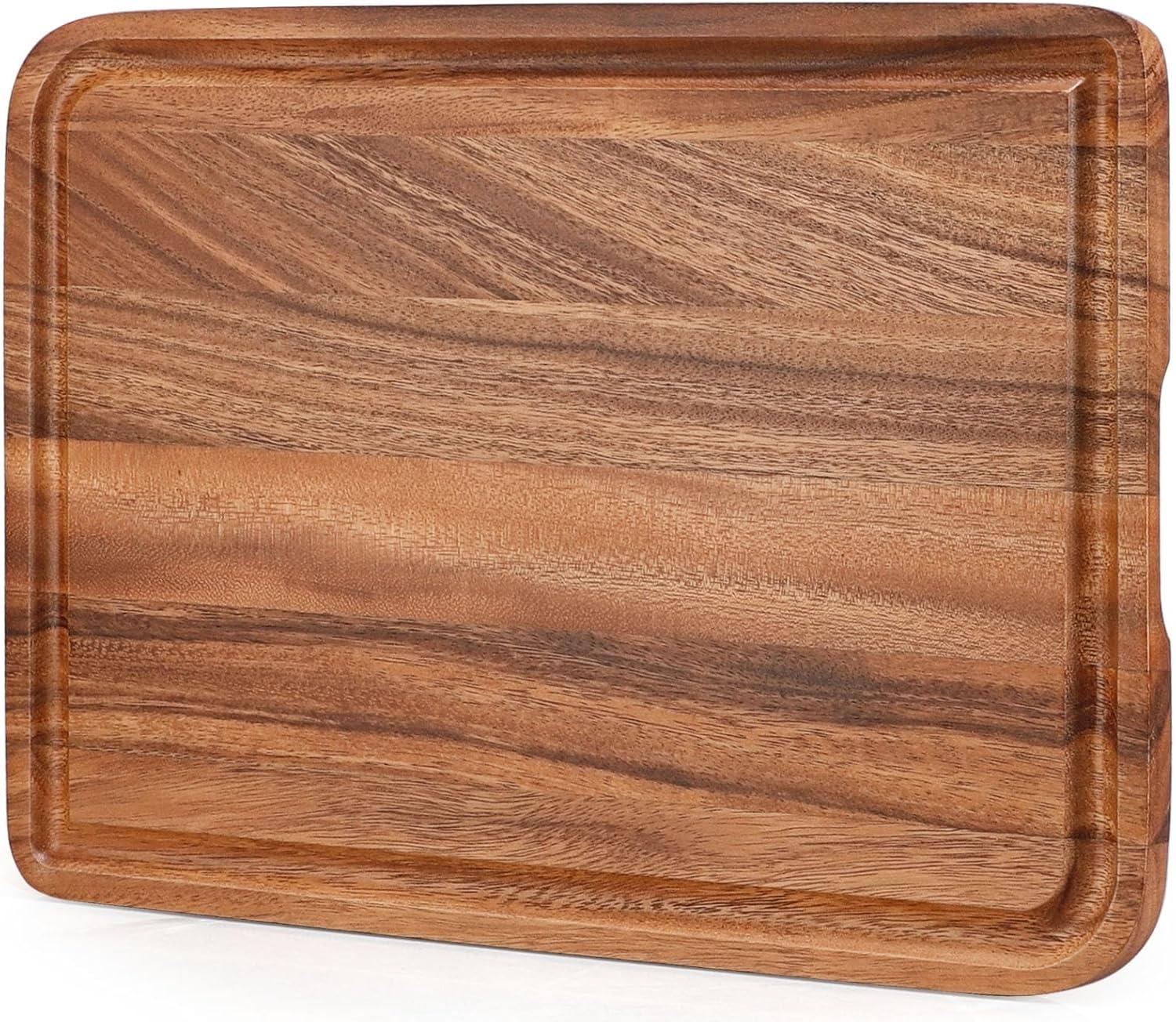 Wooden Cutting Boards for Kitchen | Natural Acacia Wood Chopping Board with Juice Grooves | Butcher Chopping Block Cheese Charcuterie Board for Home Kitchen