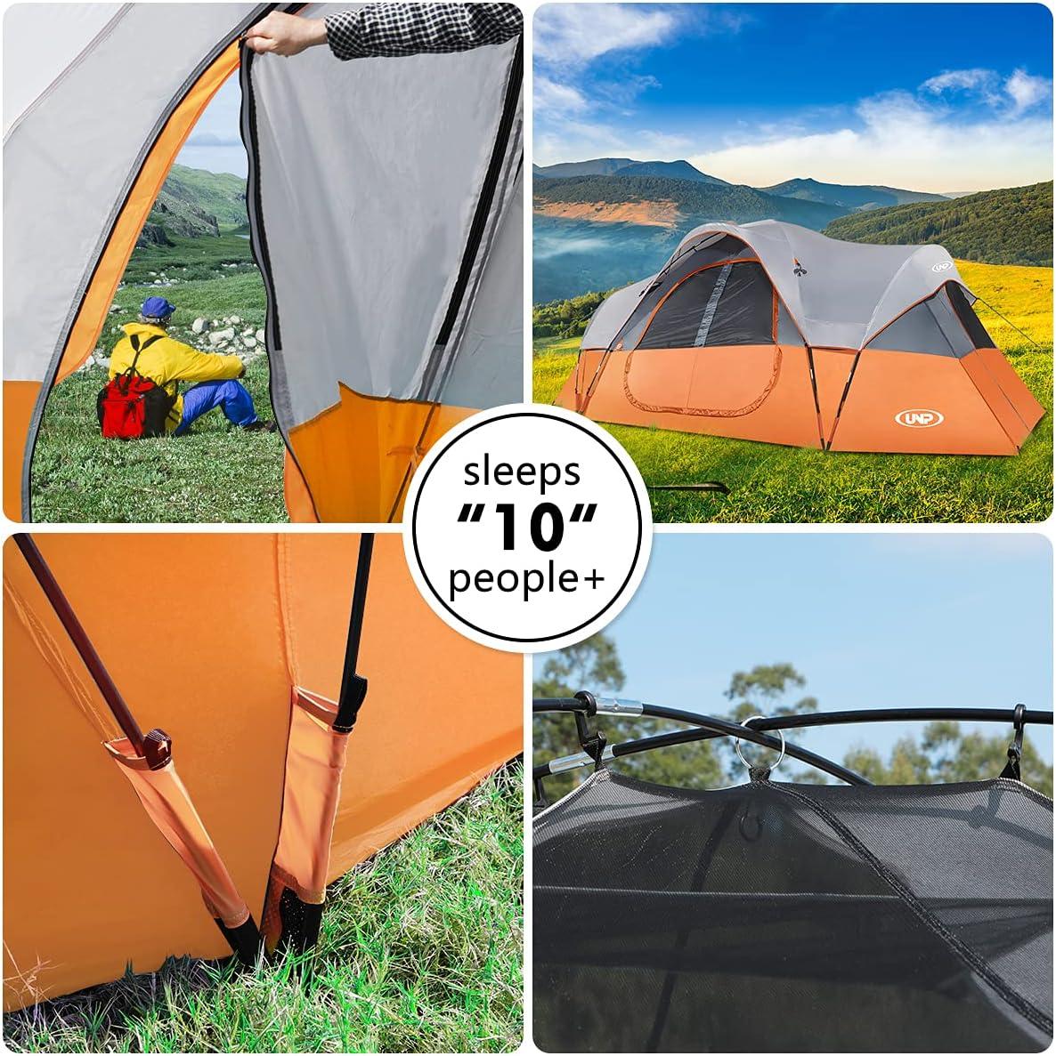 10-Person Orange Polyester 2-Room Camping Tent